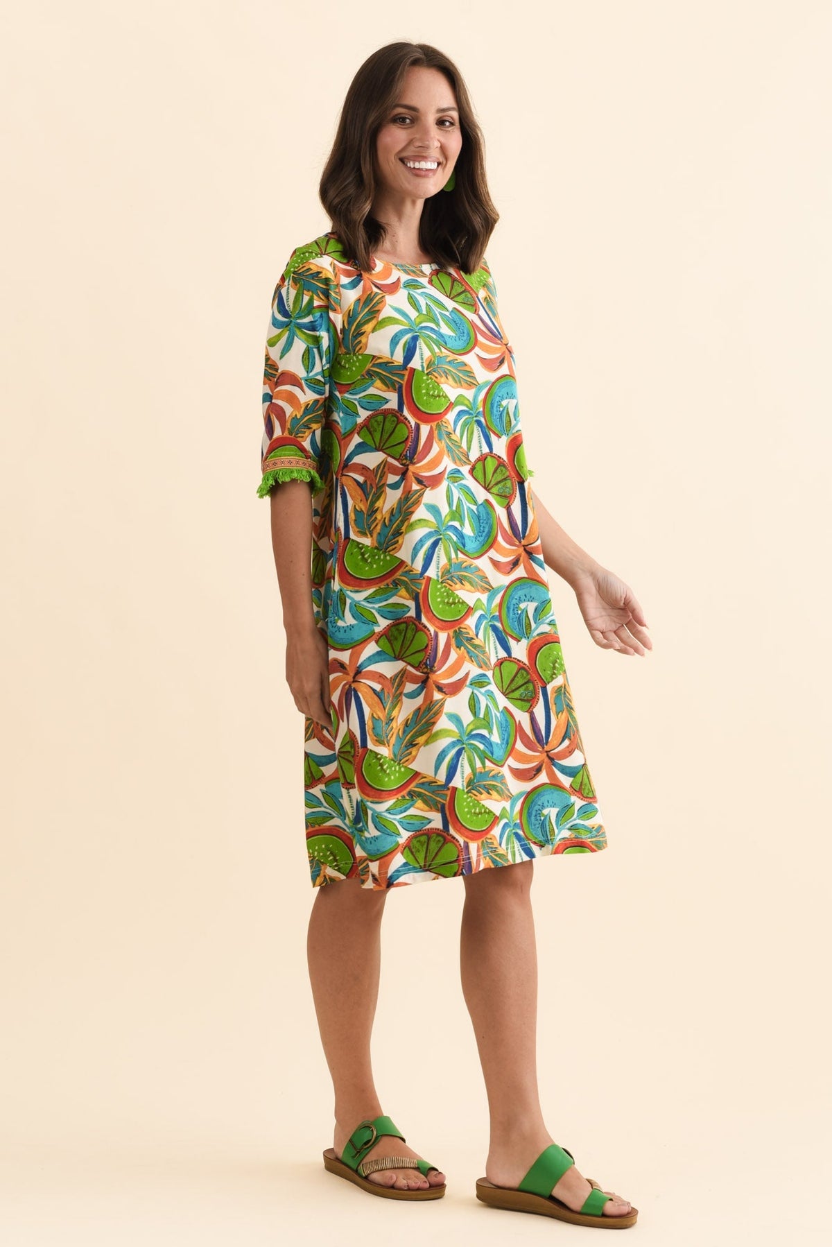 Solara Green Tropical Pocket Dress Back View
