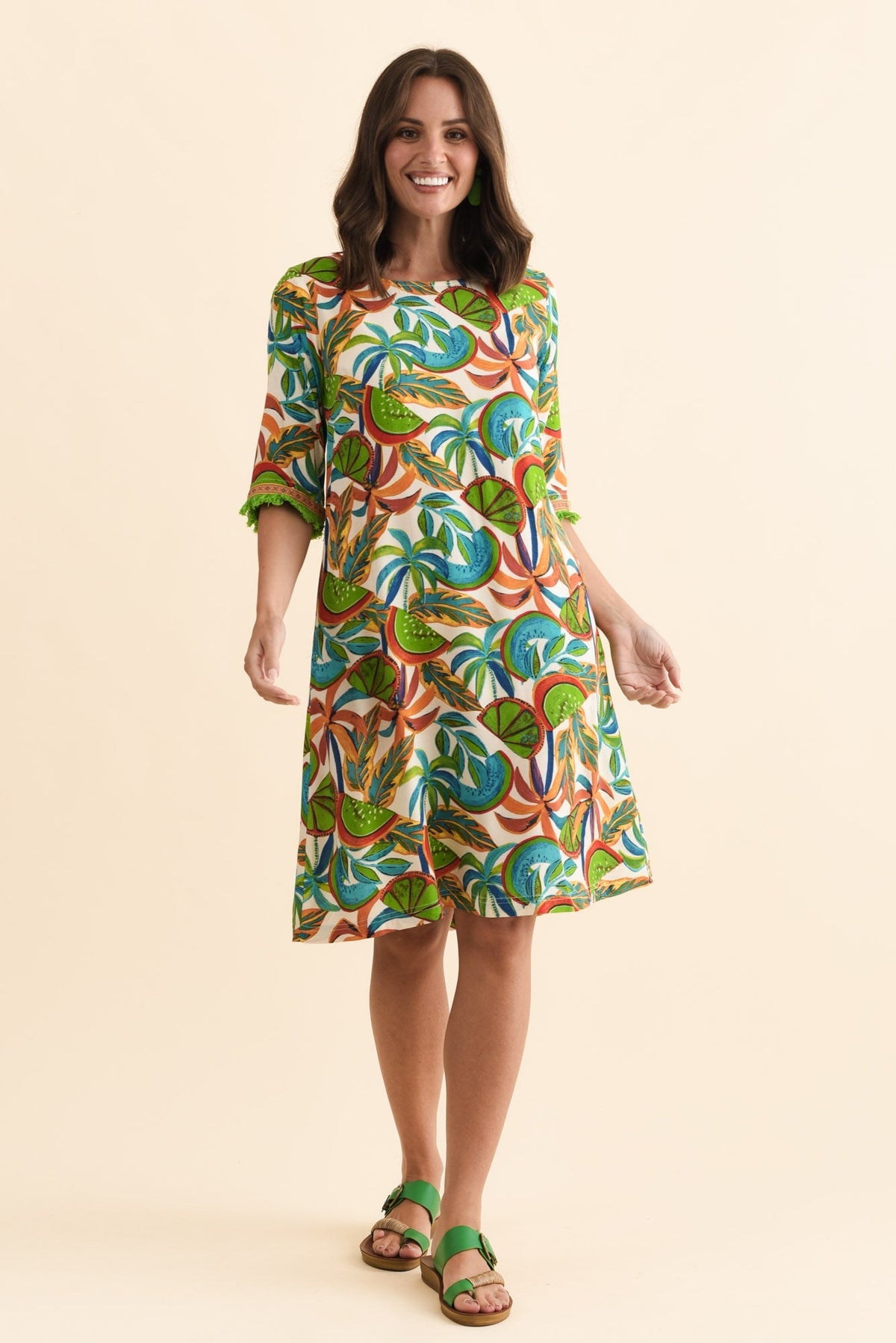 Solara Green Tropical Pocket Dress Full Length View