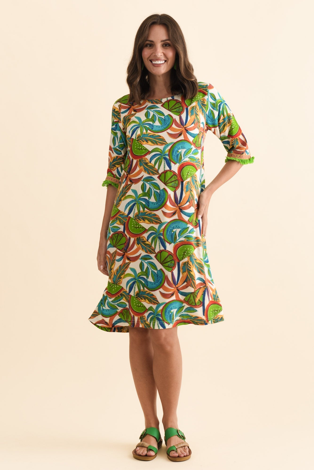 Solara Green Tropical Pocket Dress Front View 2