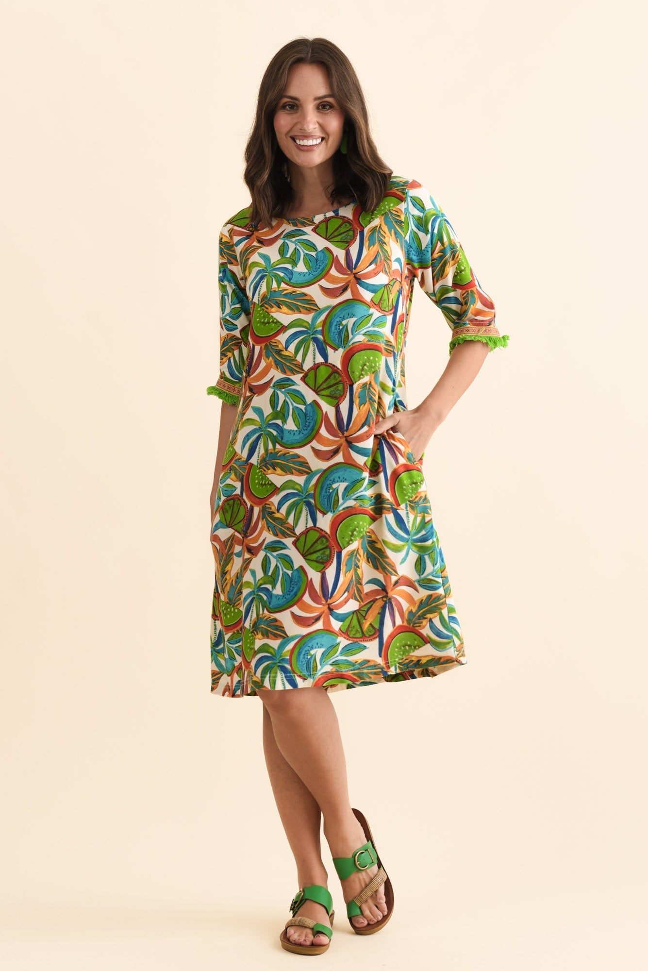 Solara Green Tropical Pocket Dress Front View