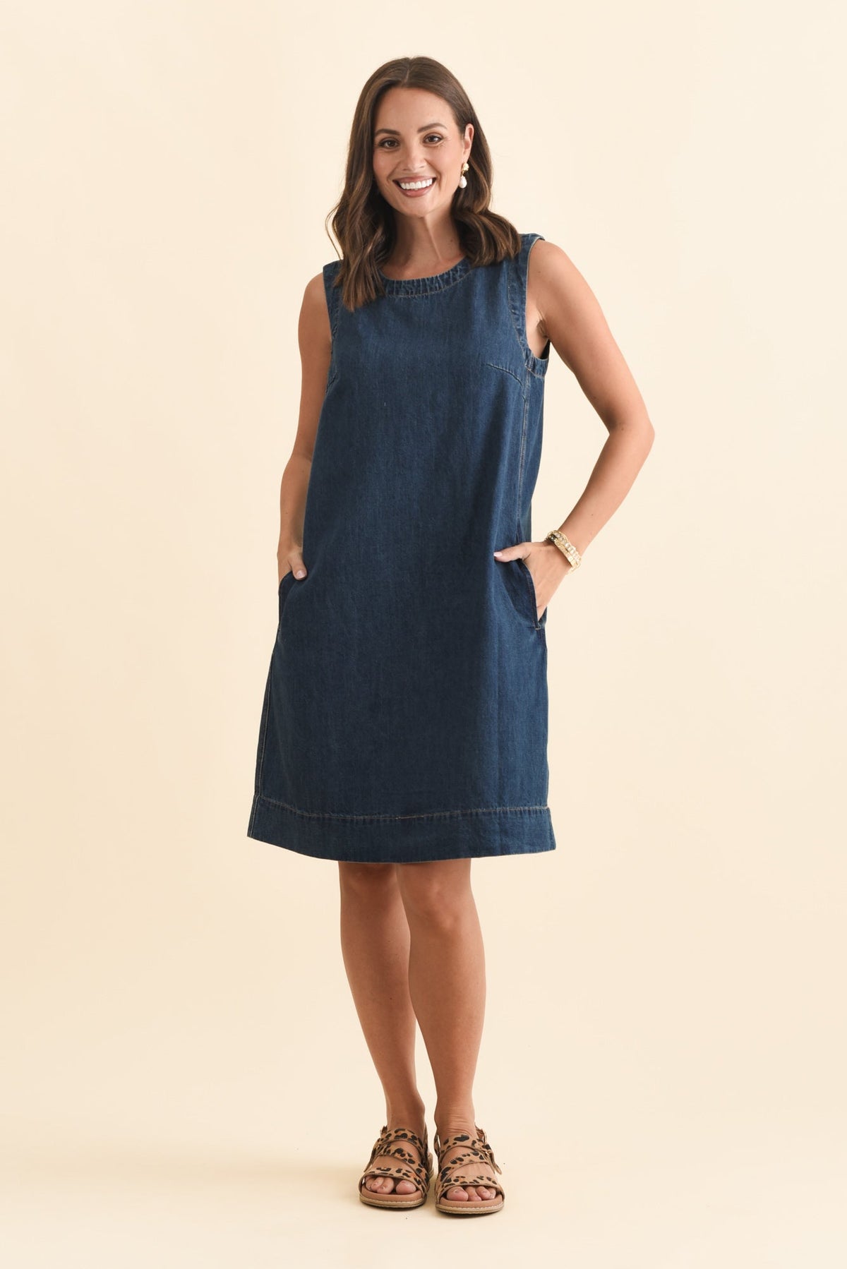 Sonny Blue Denim Pocket Dress Full Length View