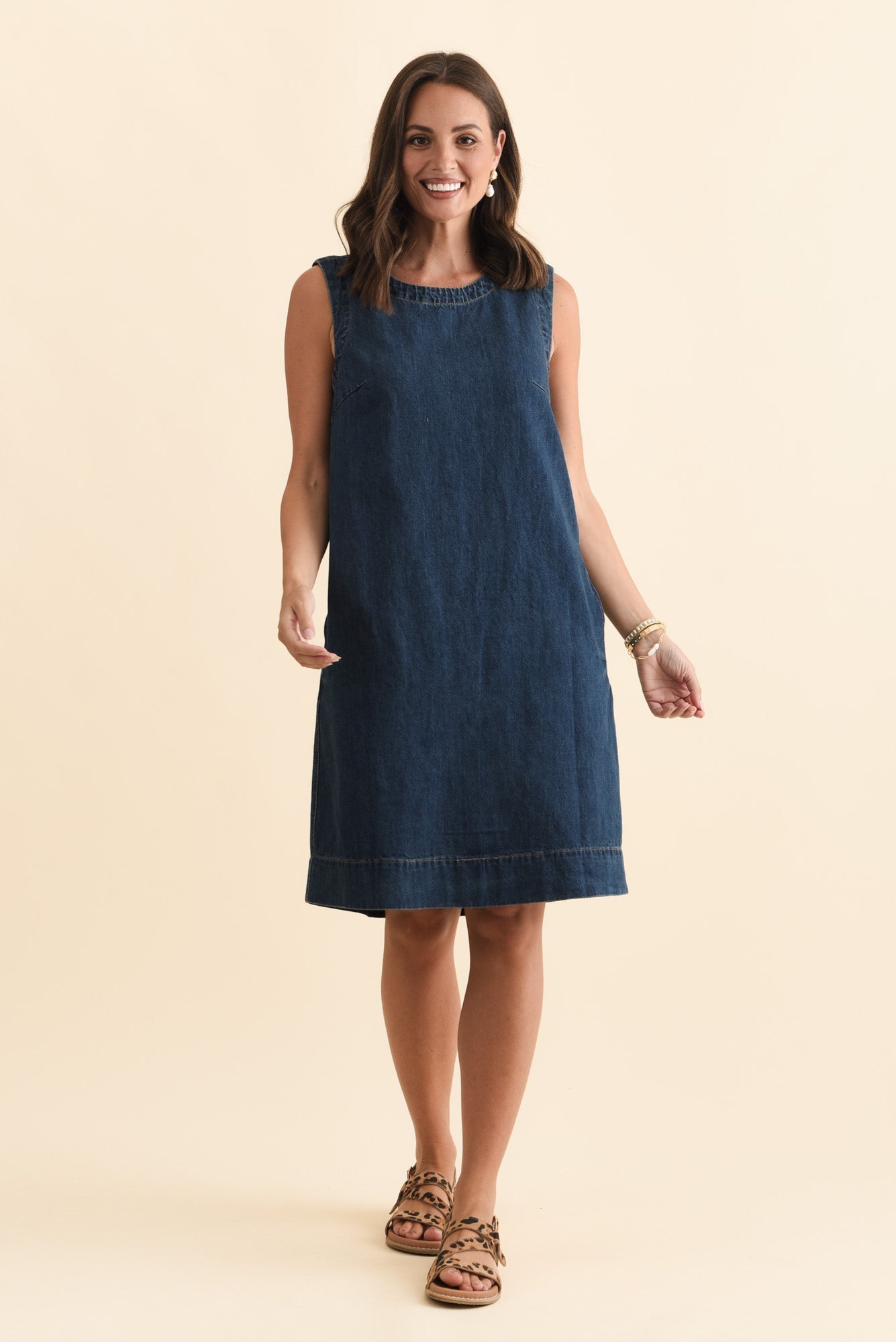 Sonny Blue Denim Pocket Dress Front View 2