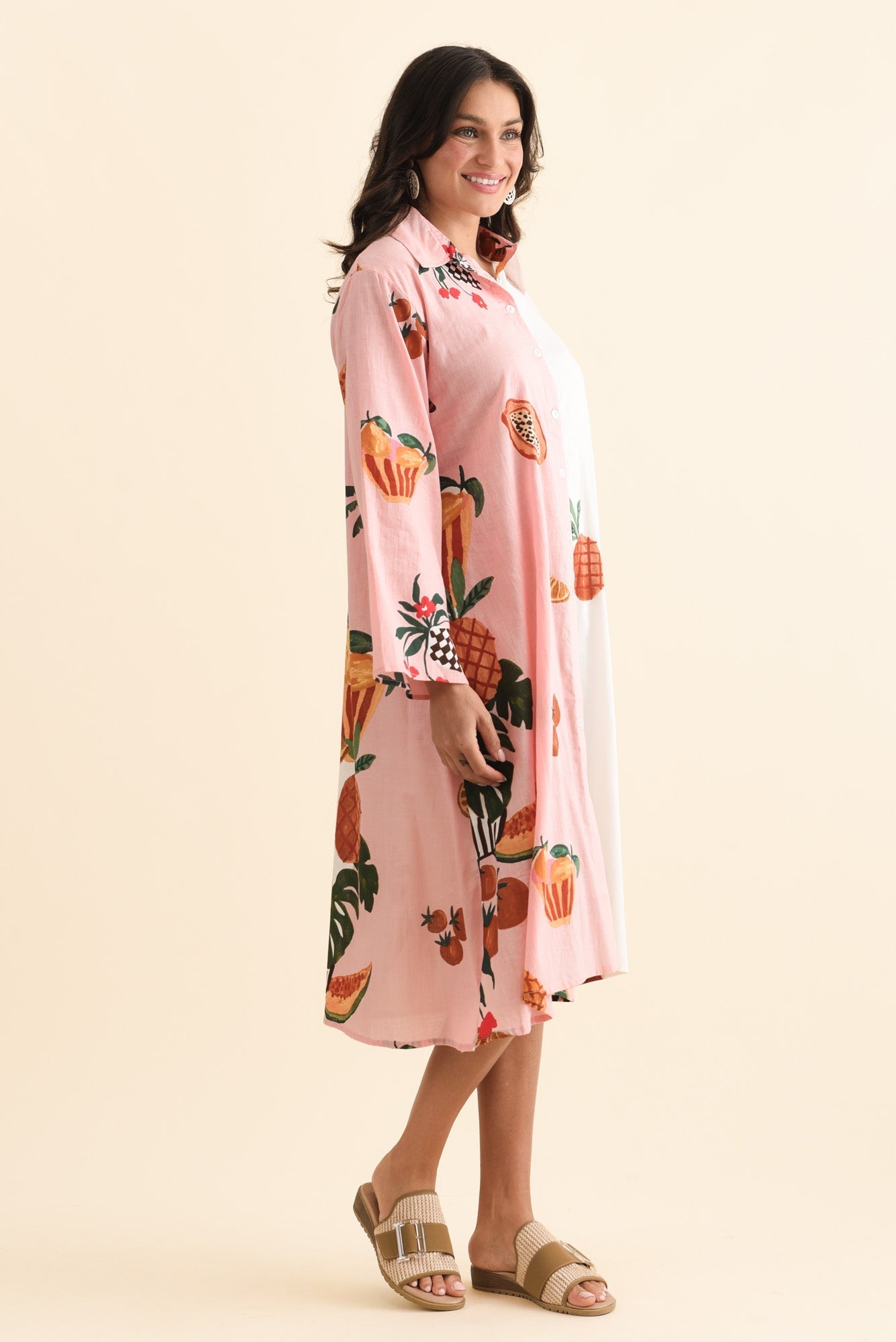 Stella Pink Fruity Cotton Shirt Dress Back View