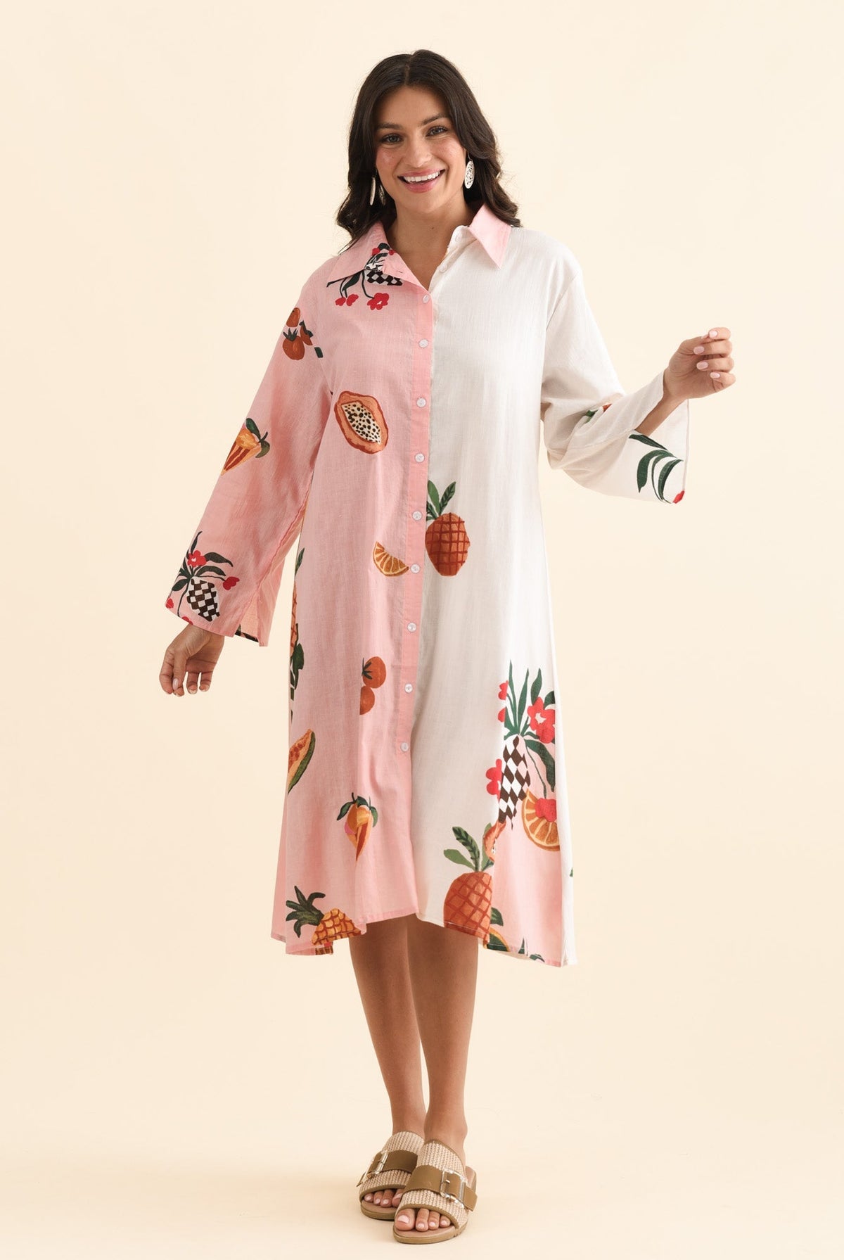 Stella Pink Fruity Cotton Shirt Dress Front View