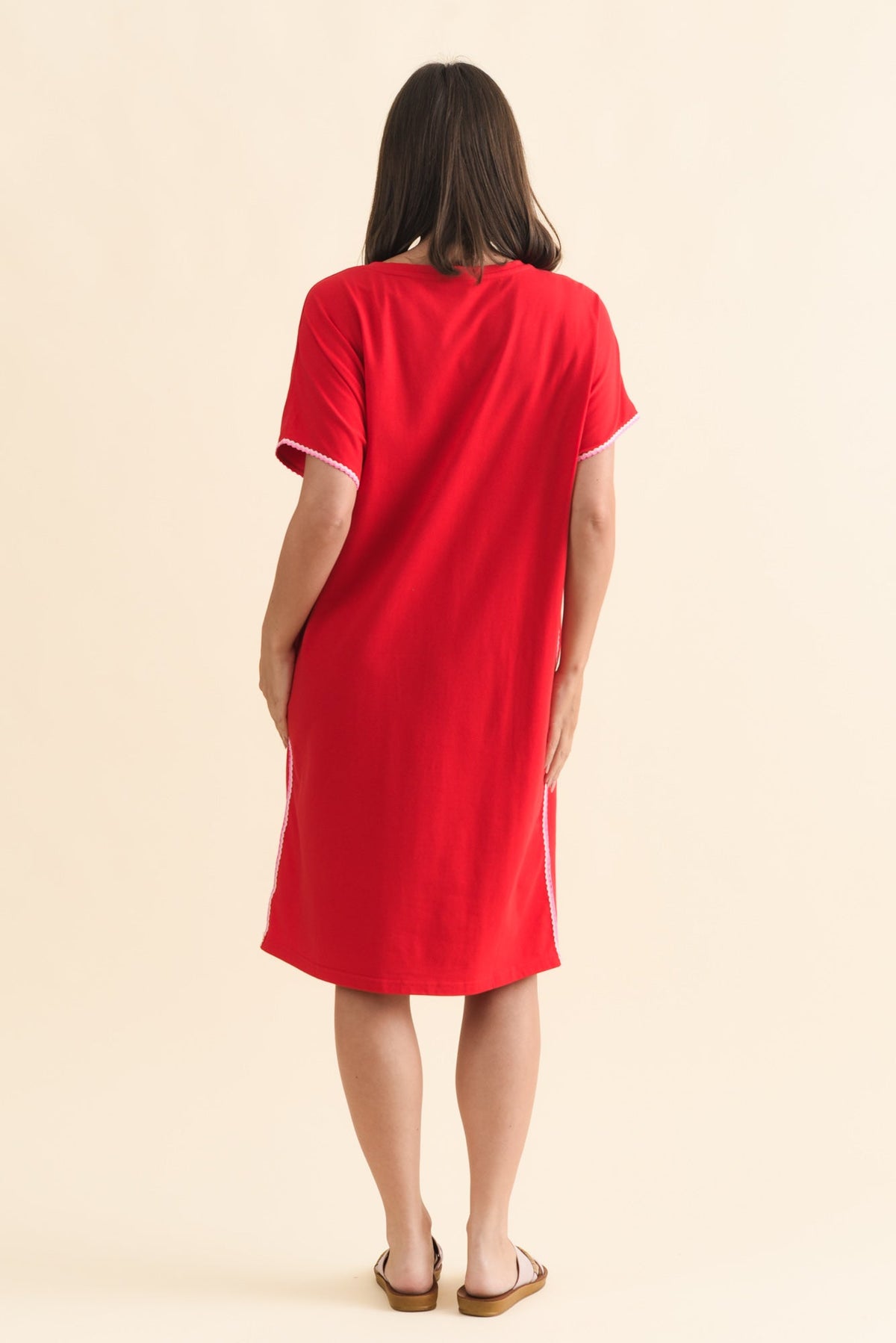 Stellar Red Contrast Cotton Tee Dress Detail View