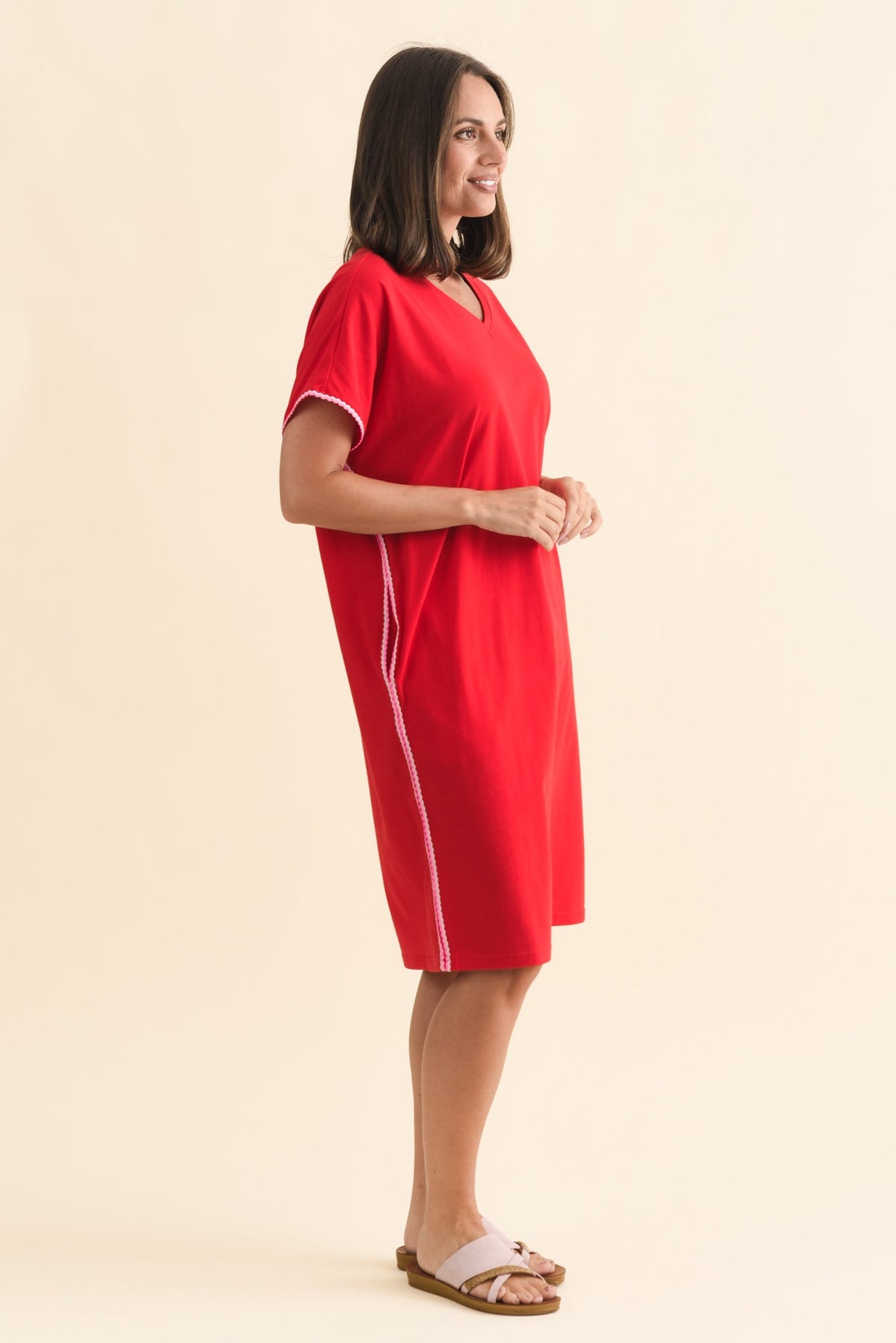 Stellar Red Contrast Cotton Tee Dress Side View