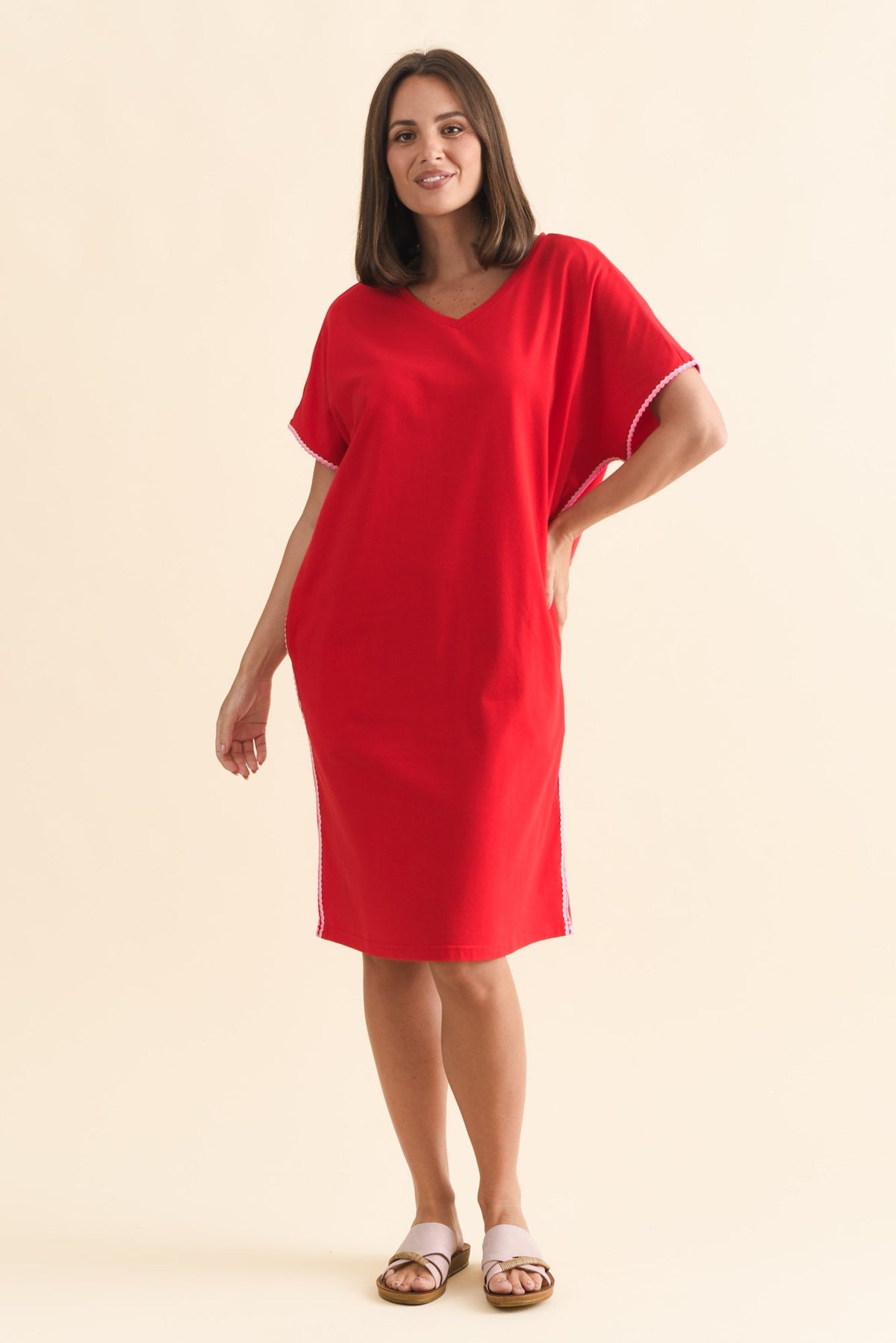 Stellar Red Contrast Cotton Tee Dress Back View