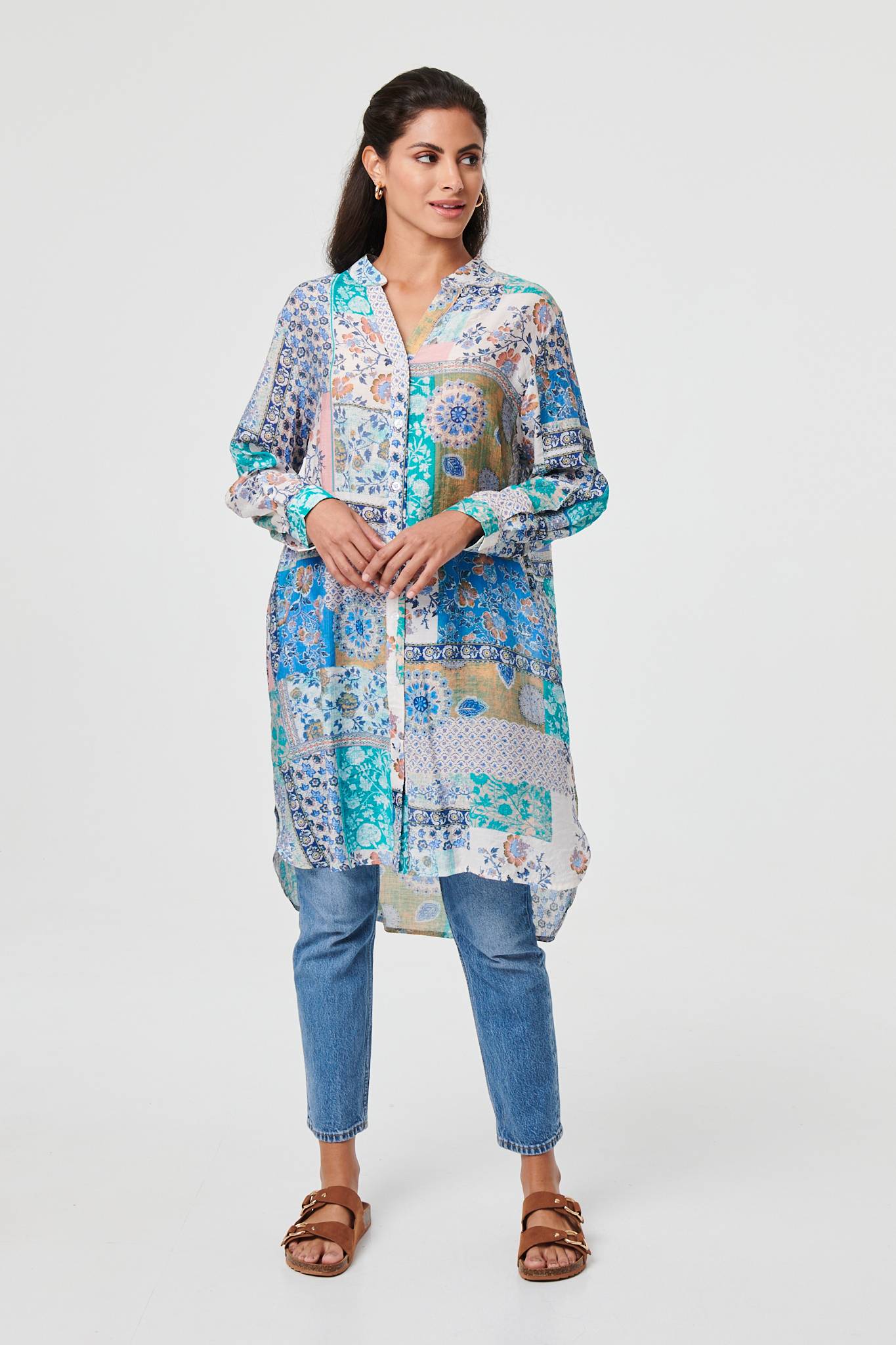 Patchwork Print Longline Tunic Shirt Back View