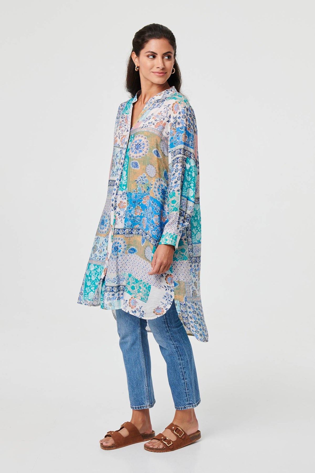 Patchwork Print Longline Tunic Shirt Side View