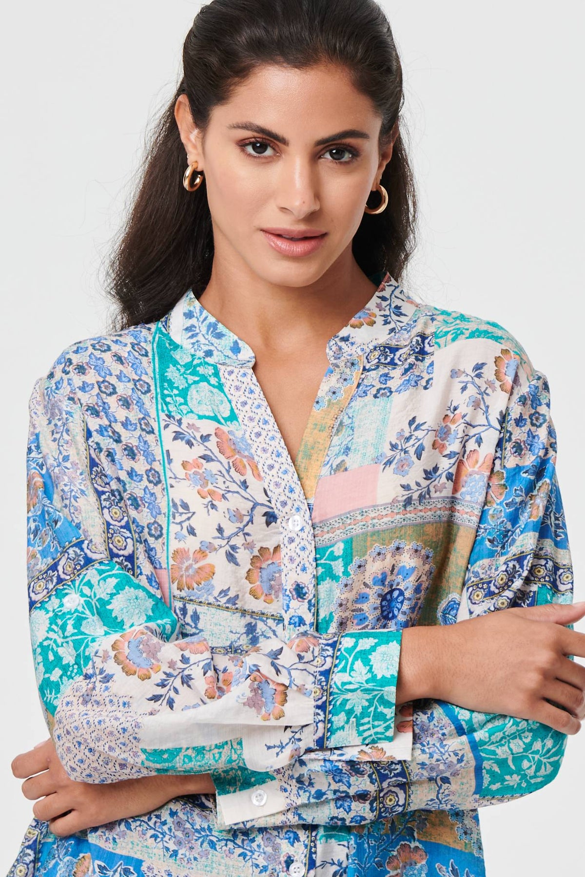 Patchwork Print Longline Tunic Shirt Detail View