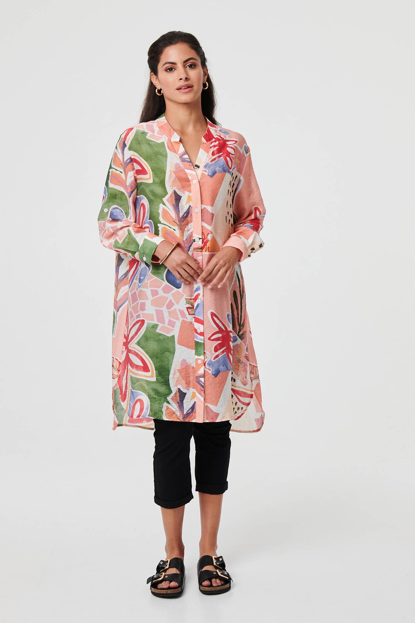 Abstract Longline Long Sleeve Shirt Front View