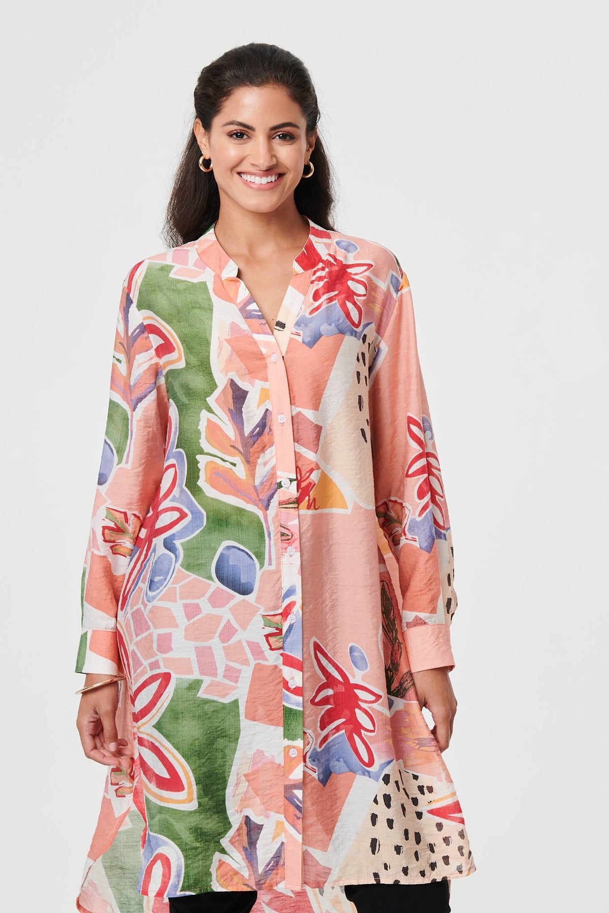 Abstract Longline Long Sleeve Shirt Side View 2