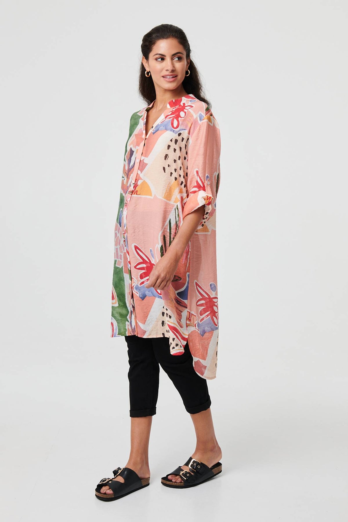 Abstract Longline Long Sleeve Shirt Styled View