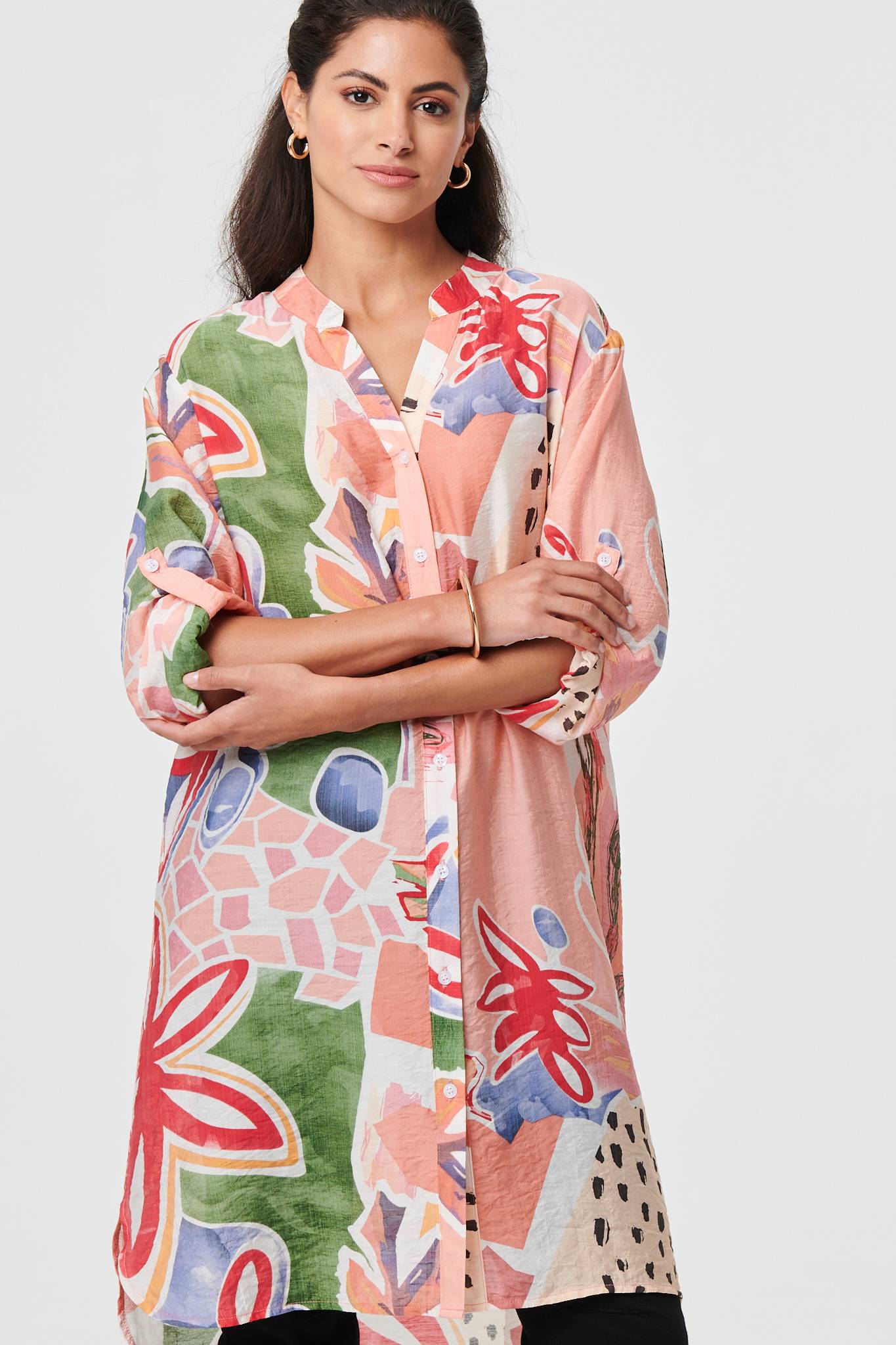 Abstract Longline Long Sleeve Shirt Detail View