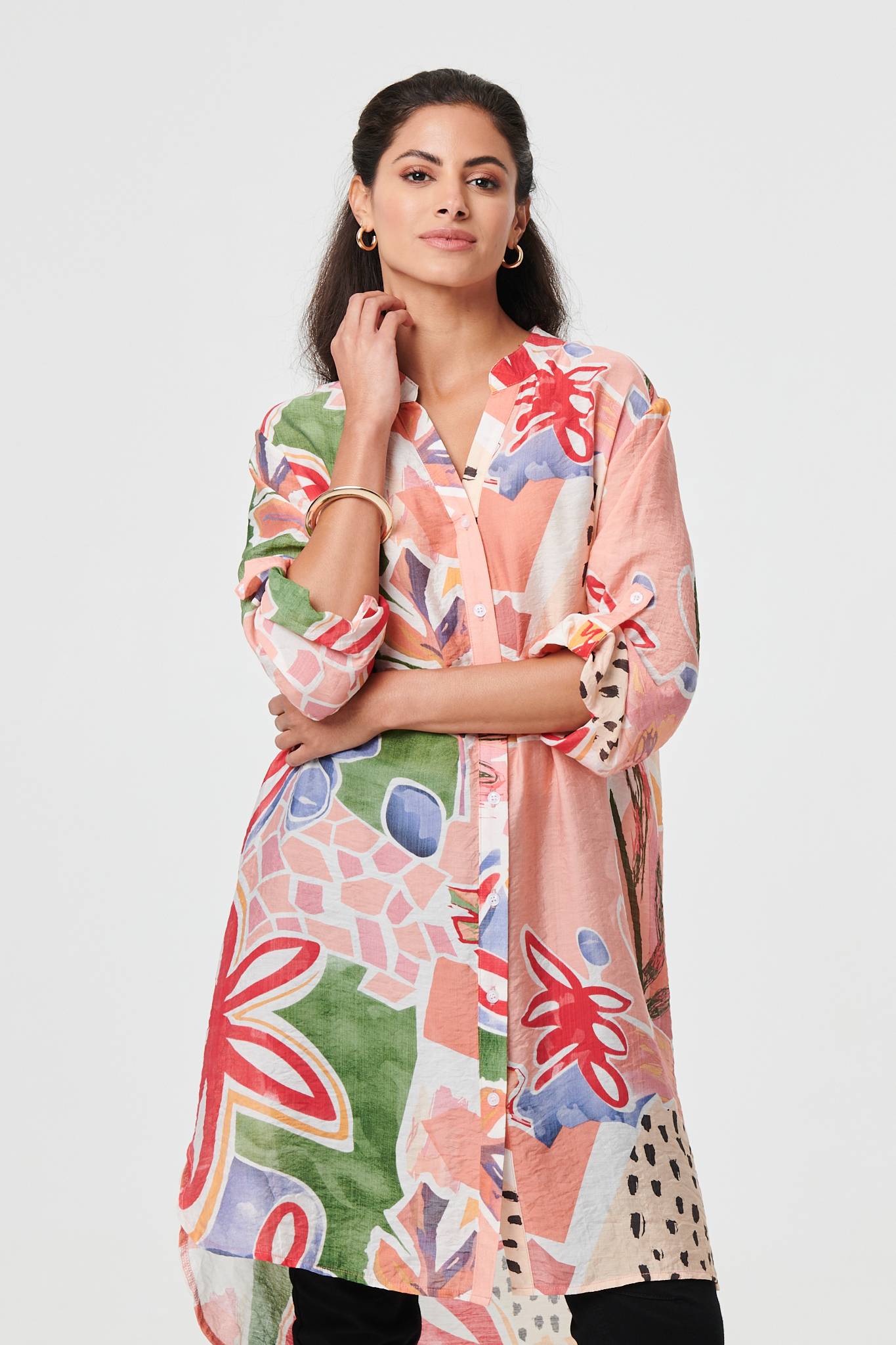 Abstract Longline Long Sleeve Shirt Back View