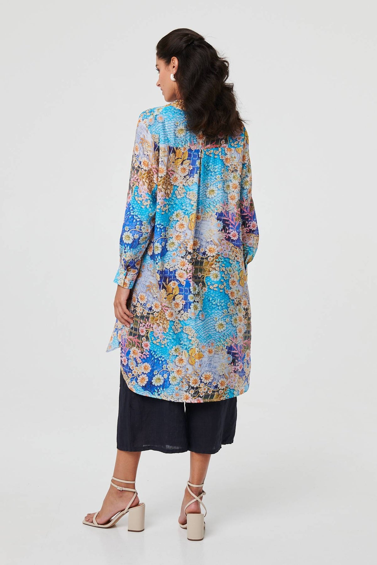 Floral Long Sleeve Longline Tunic Shirt Side View