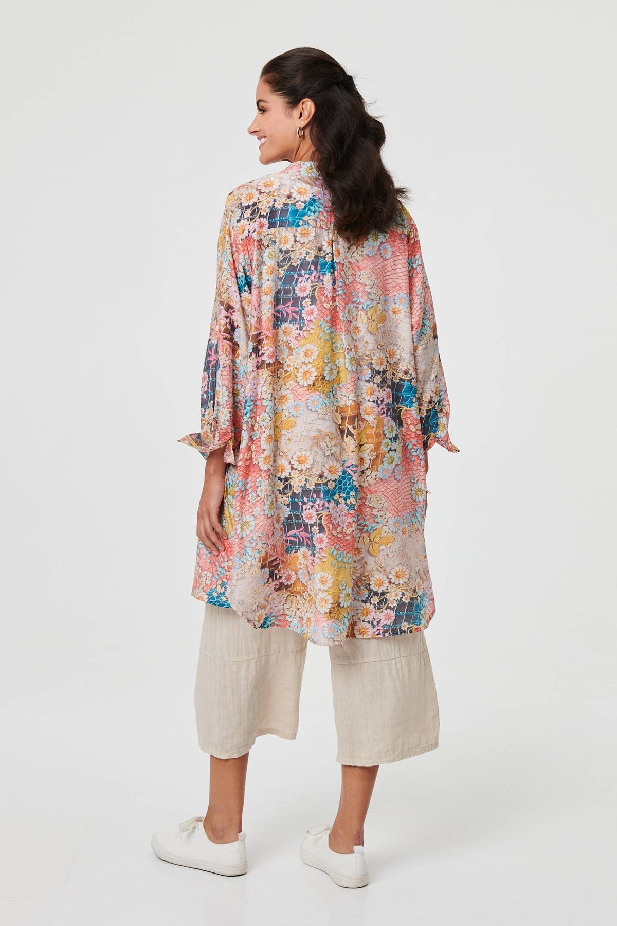 Floral Long Sleeve Longline Tunic Shirt Styled View 2