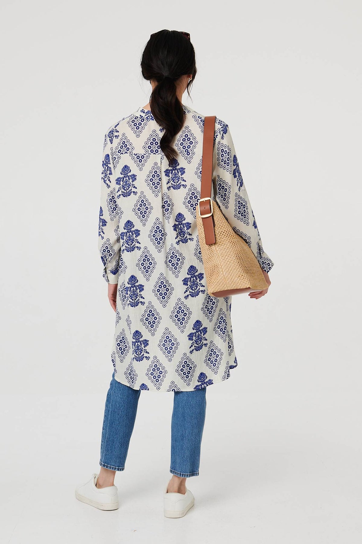 Printed Knee Length Relaxed Shirt Back View