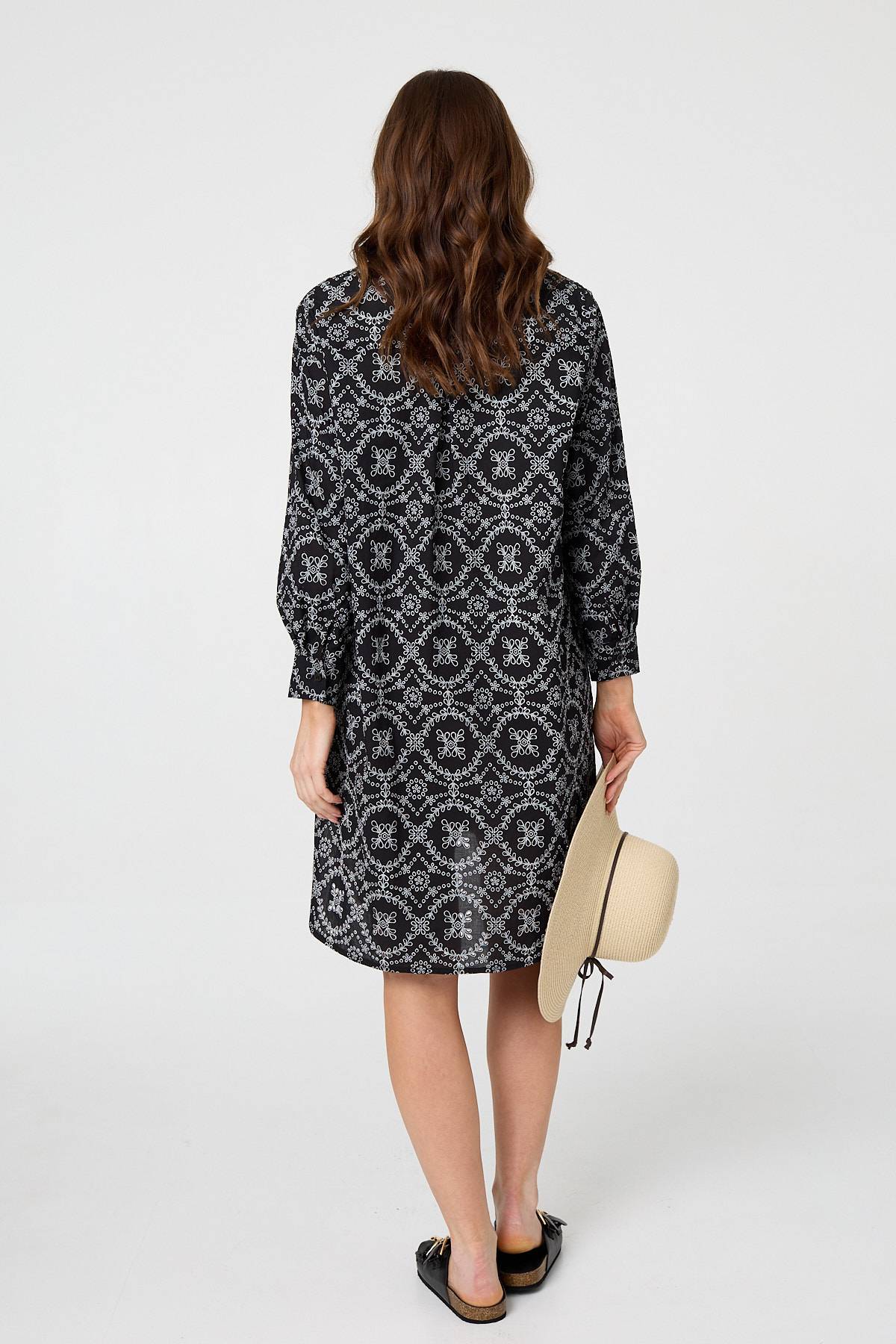Printed Relaxed Knee Length Shirt Dress Side View