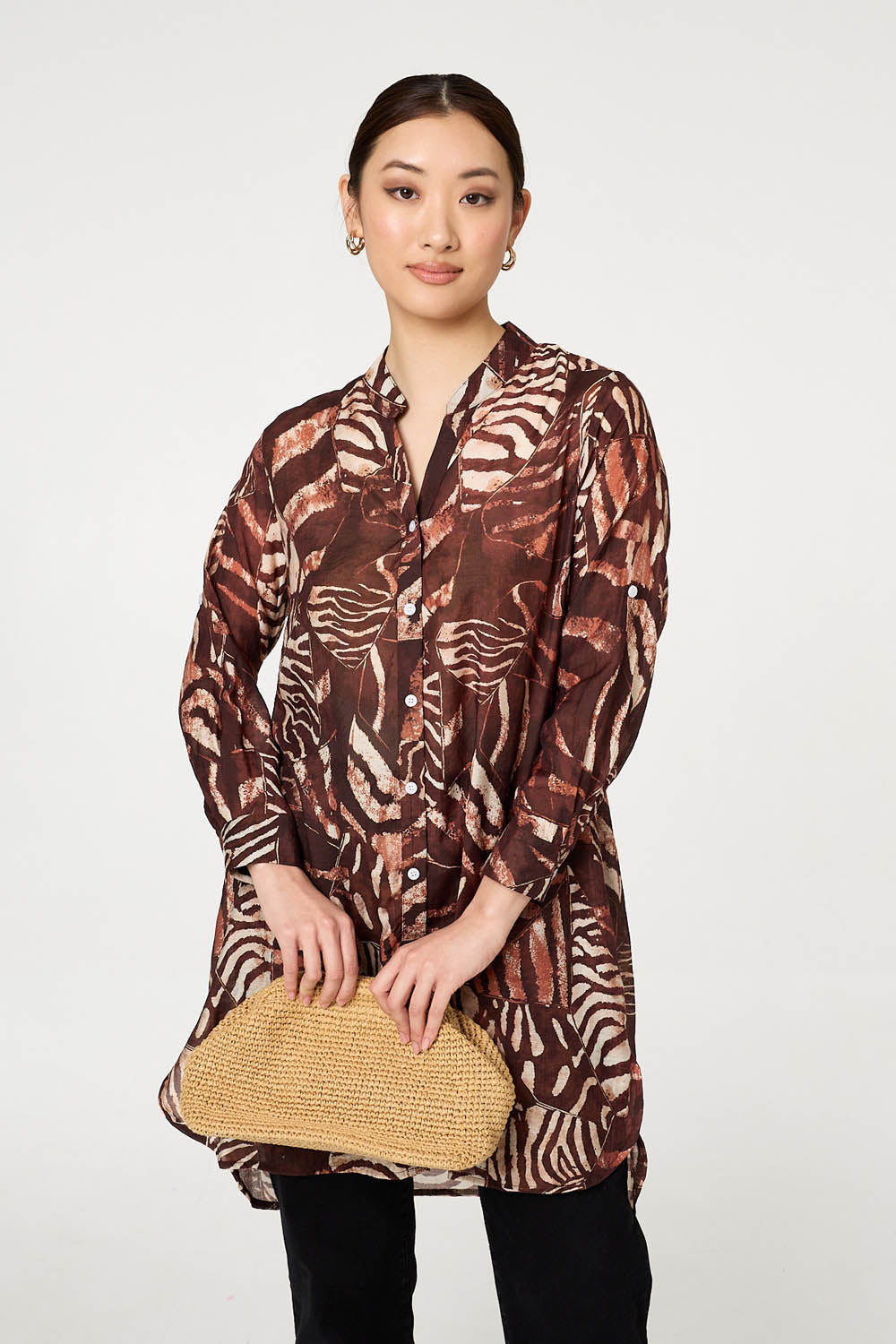 Animal Print Semi Sheer Longline Shirt Back View