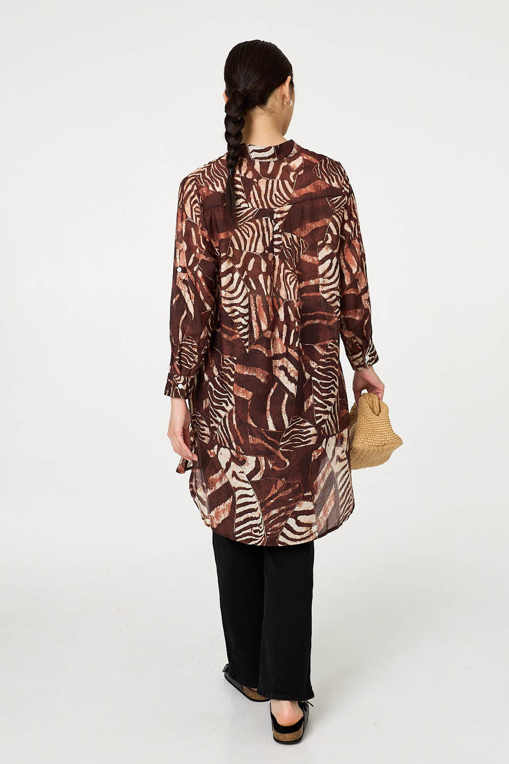 Animal Print Semi Sheer Longline Shirt Styled View