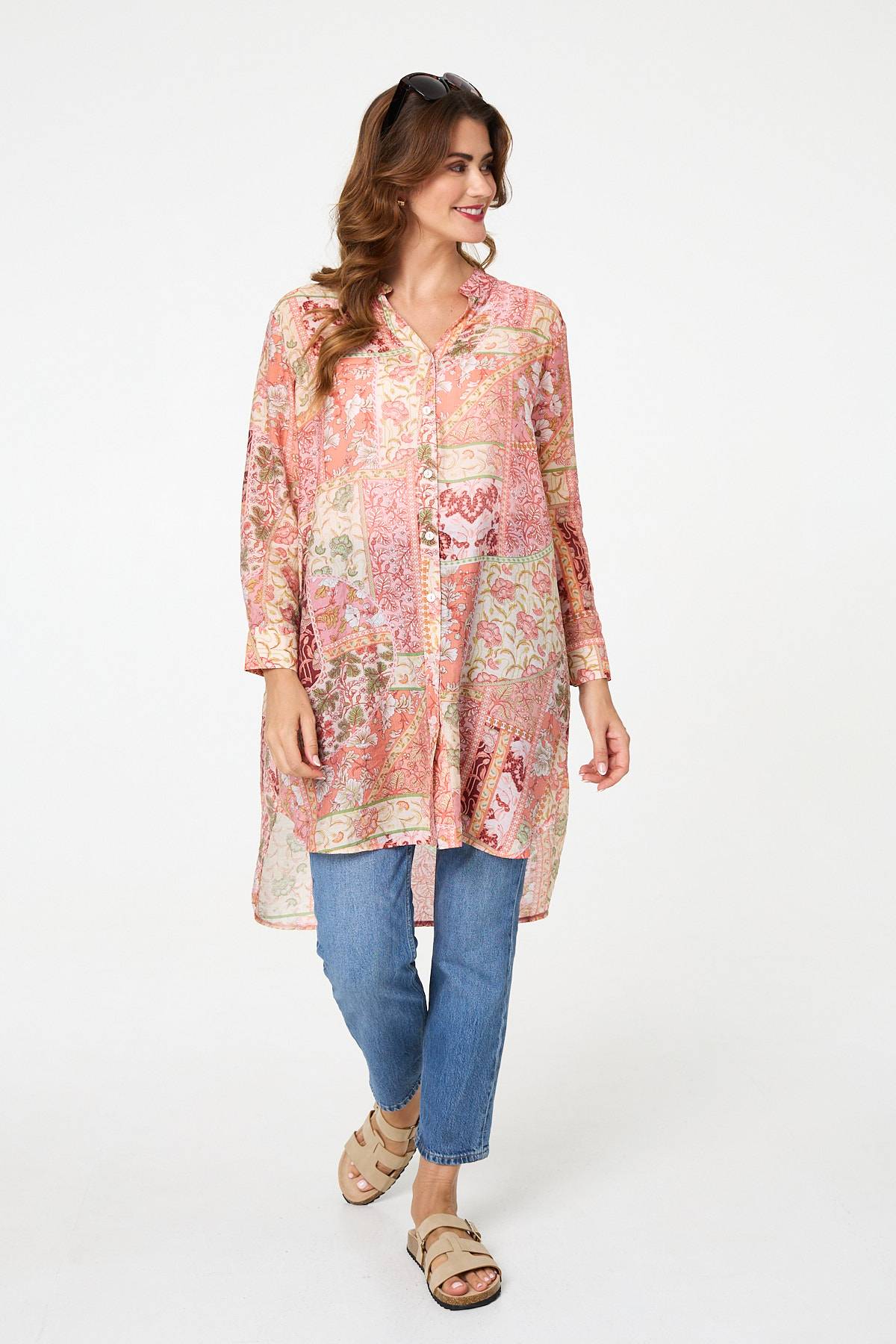 Printed Long Sleeve Longline Shirt Back View