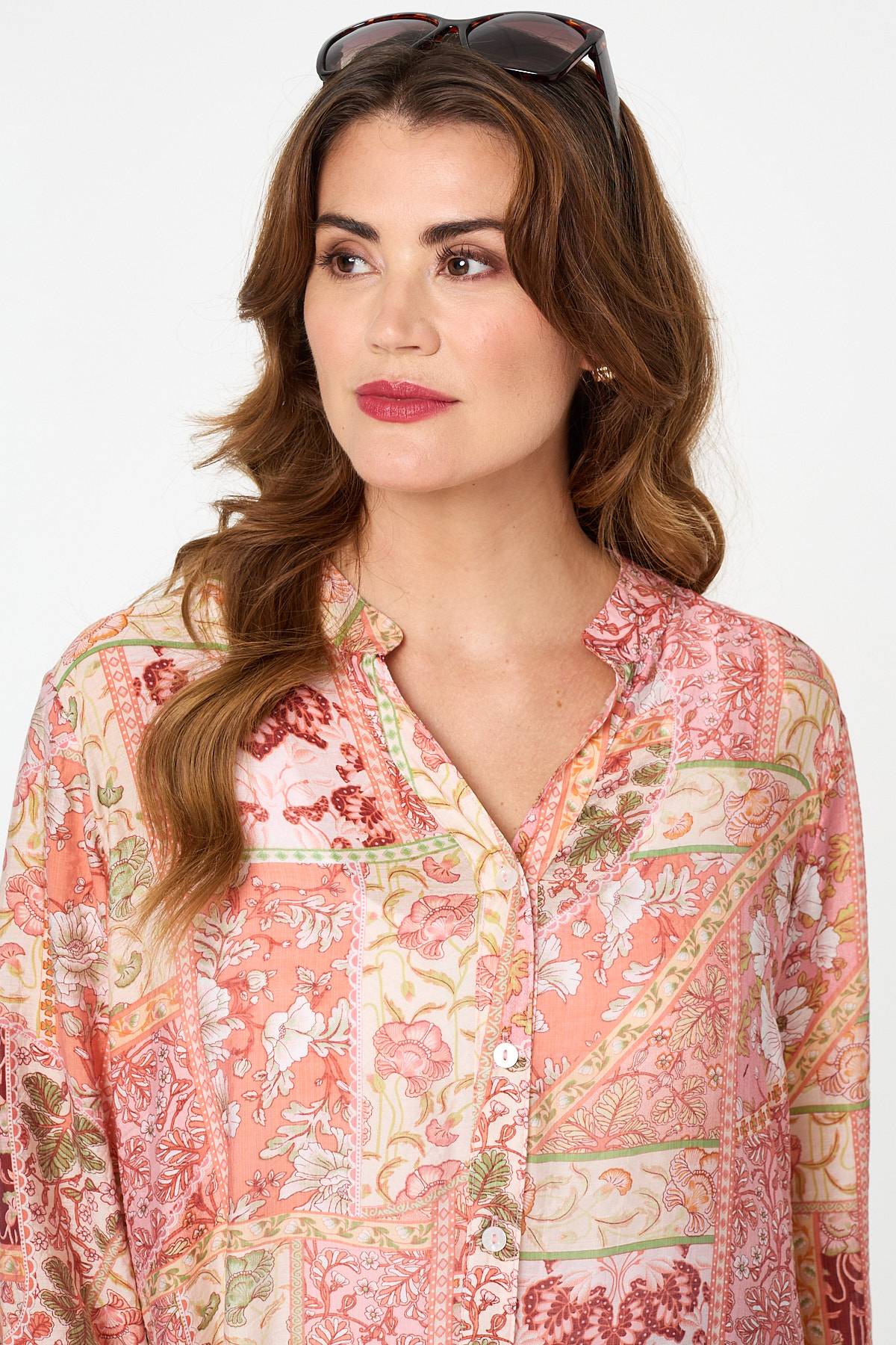 Printed Long Sleeve Longline Shirt Detail View