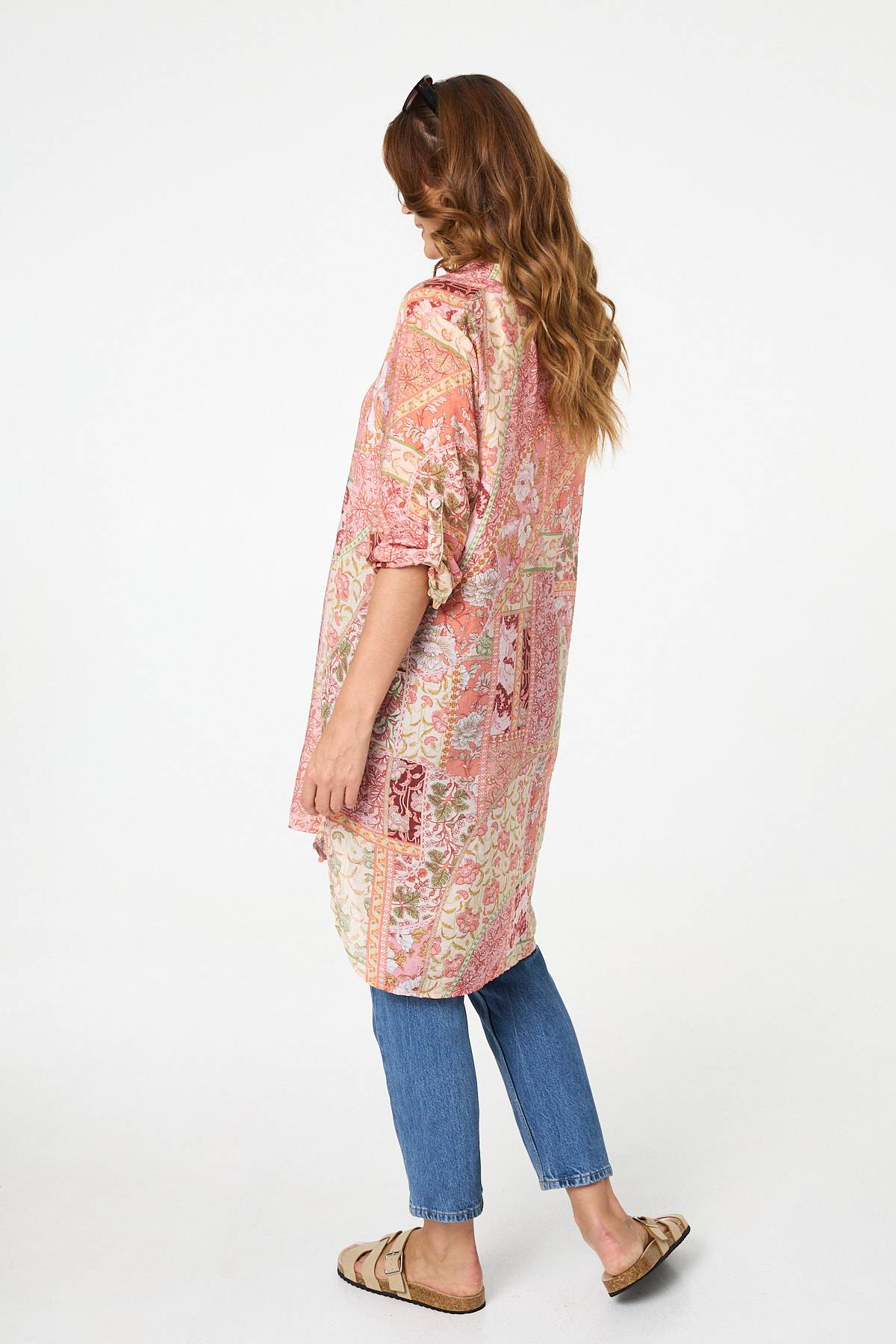 Printed Long Sleeve Longline Shirt Side View