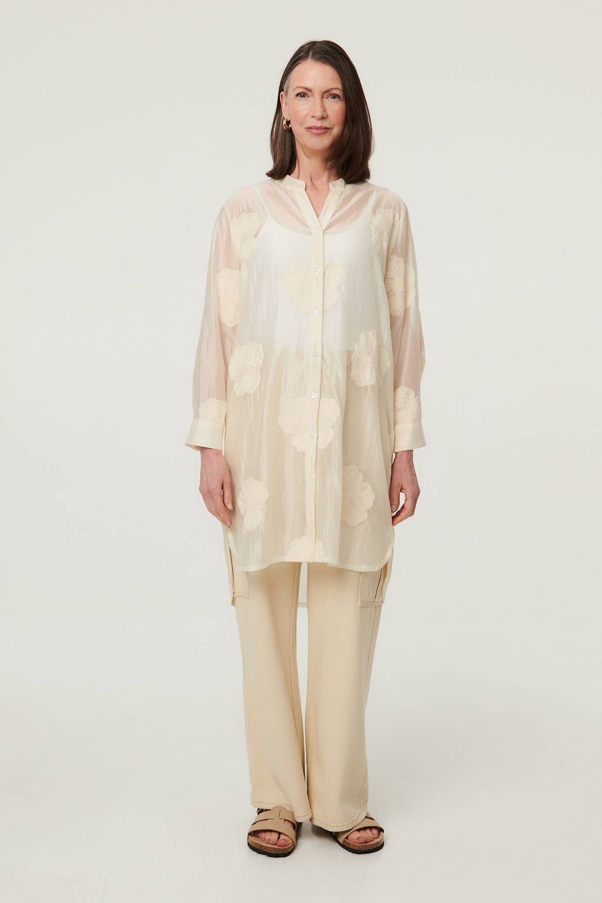 Floral Long Sleeve Longline Shirt Back View
