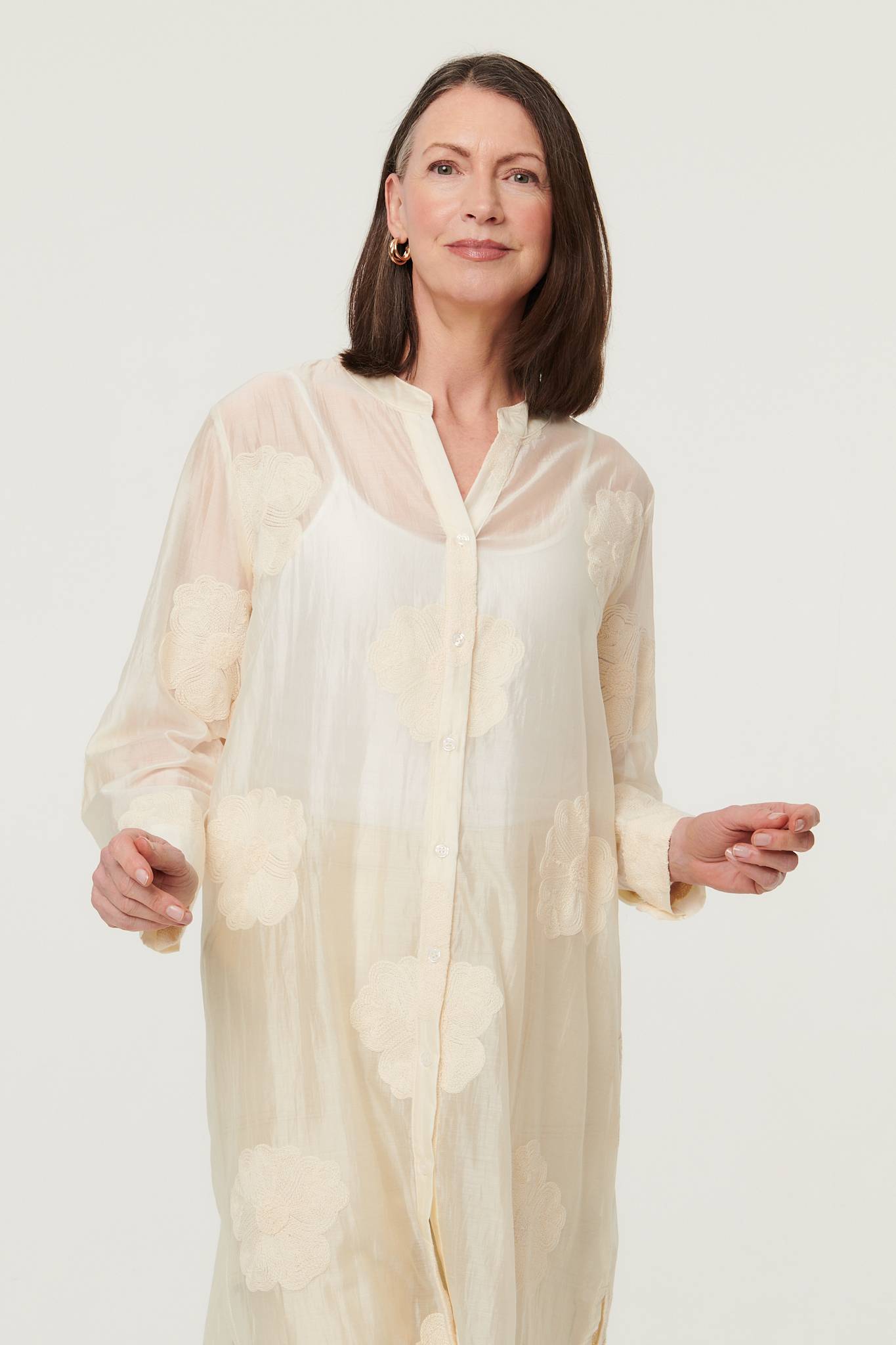 Floral Long Sleeve Longline Shirt Detail View