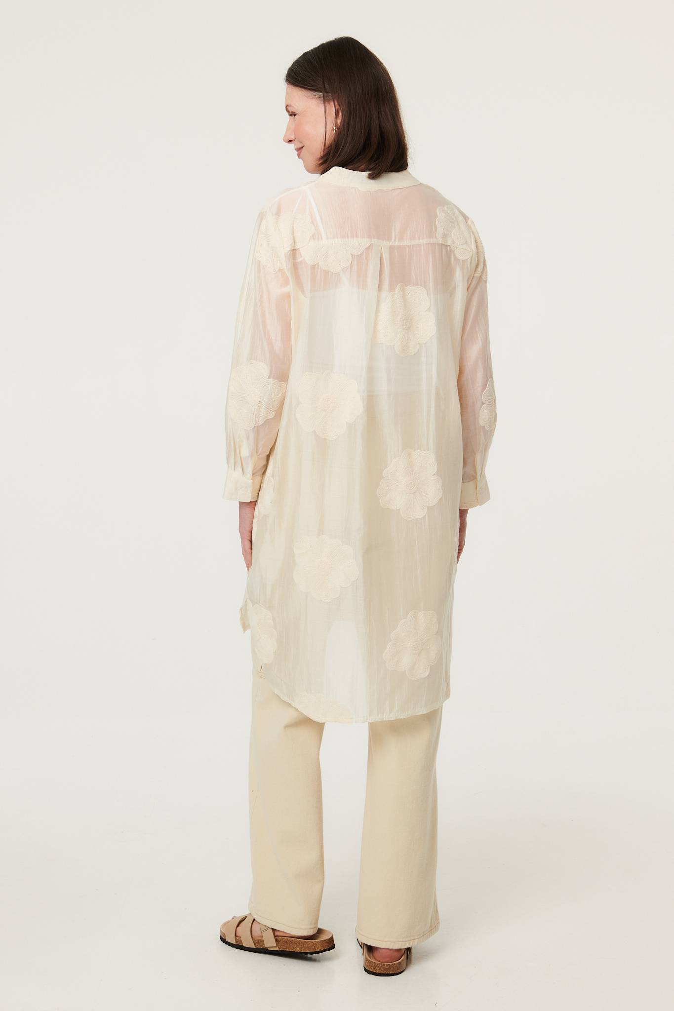 Floral Long Sleeve Longline Shirt Side View