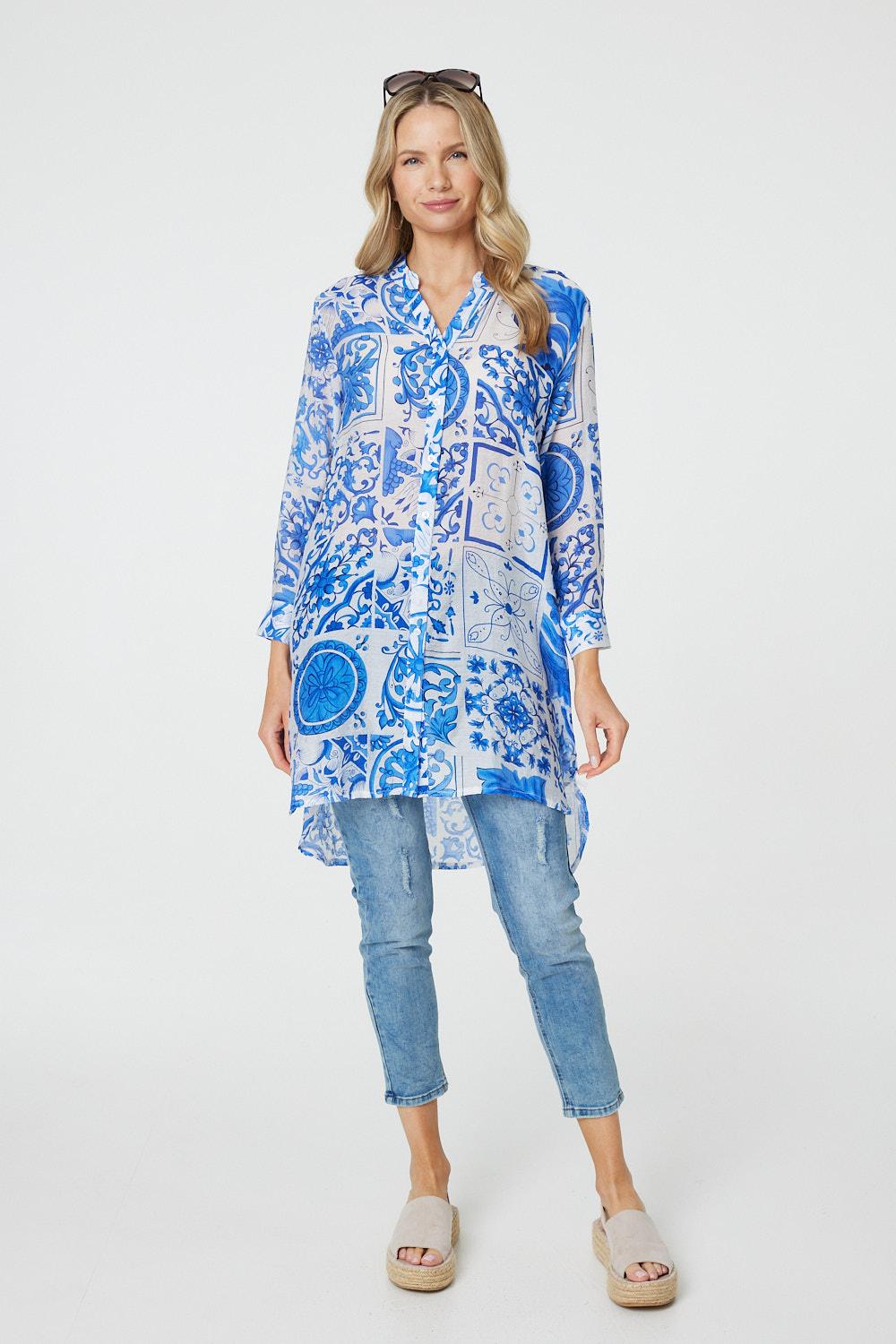 Mosaic Print Longline Blouse Dress Full Length View 2