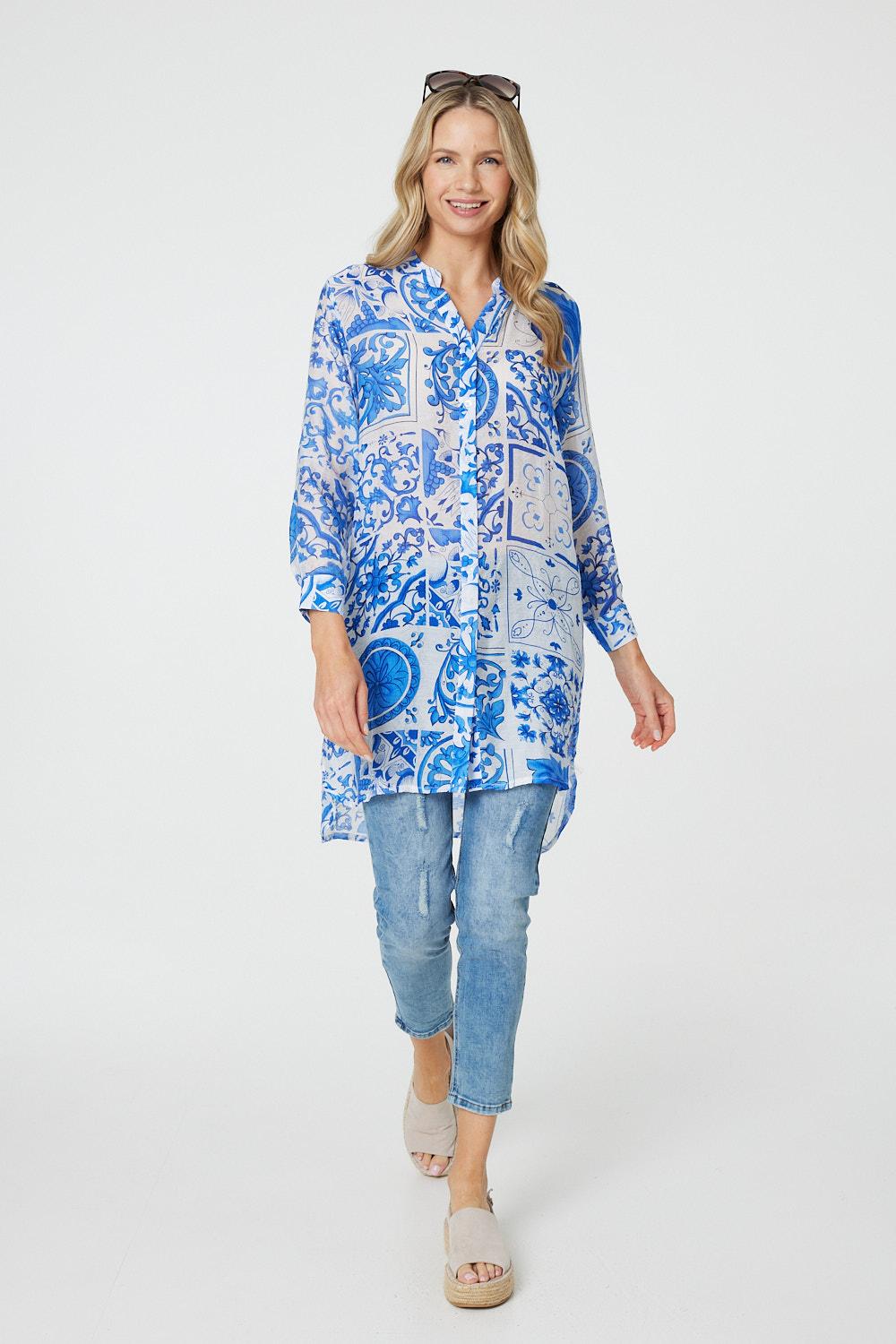 Mosaic Print Longline Blouse Dress Back View 2