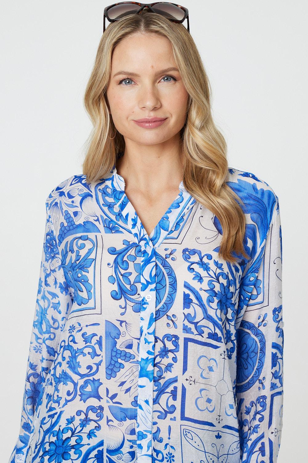 Mosaic Print Longline Blouse Dress Styled View 2