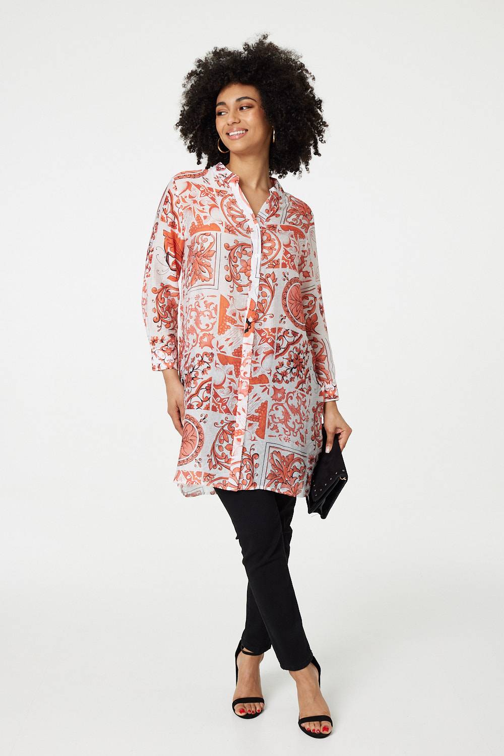Mosaic Print Longline Blouse Dress Back View