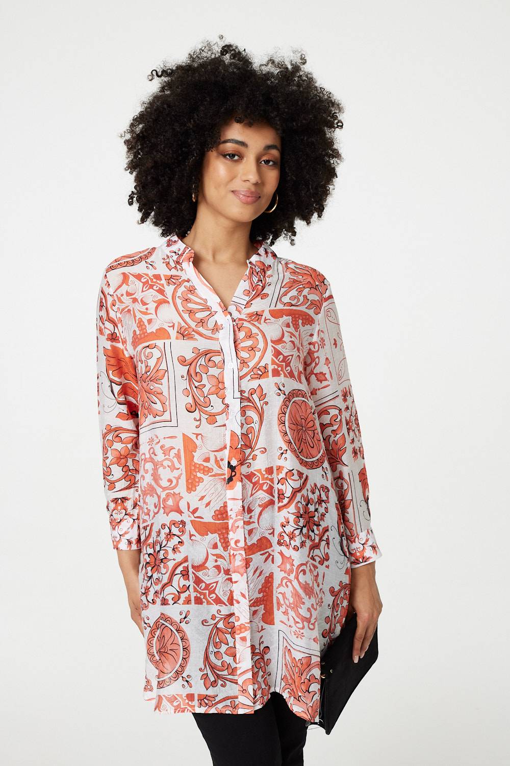 Mosaic Print Longline Blouse Dress Front View