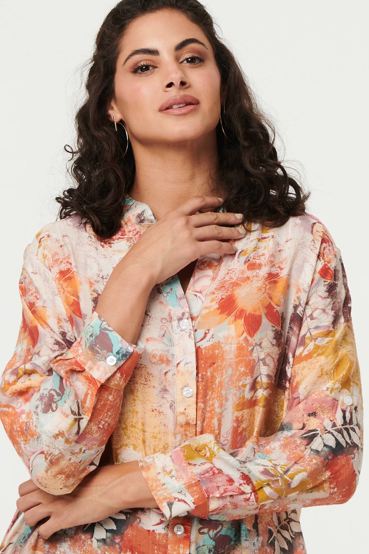 Abstract Long Sleeve Longline Shirt Side View 2