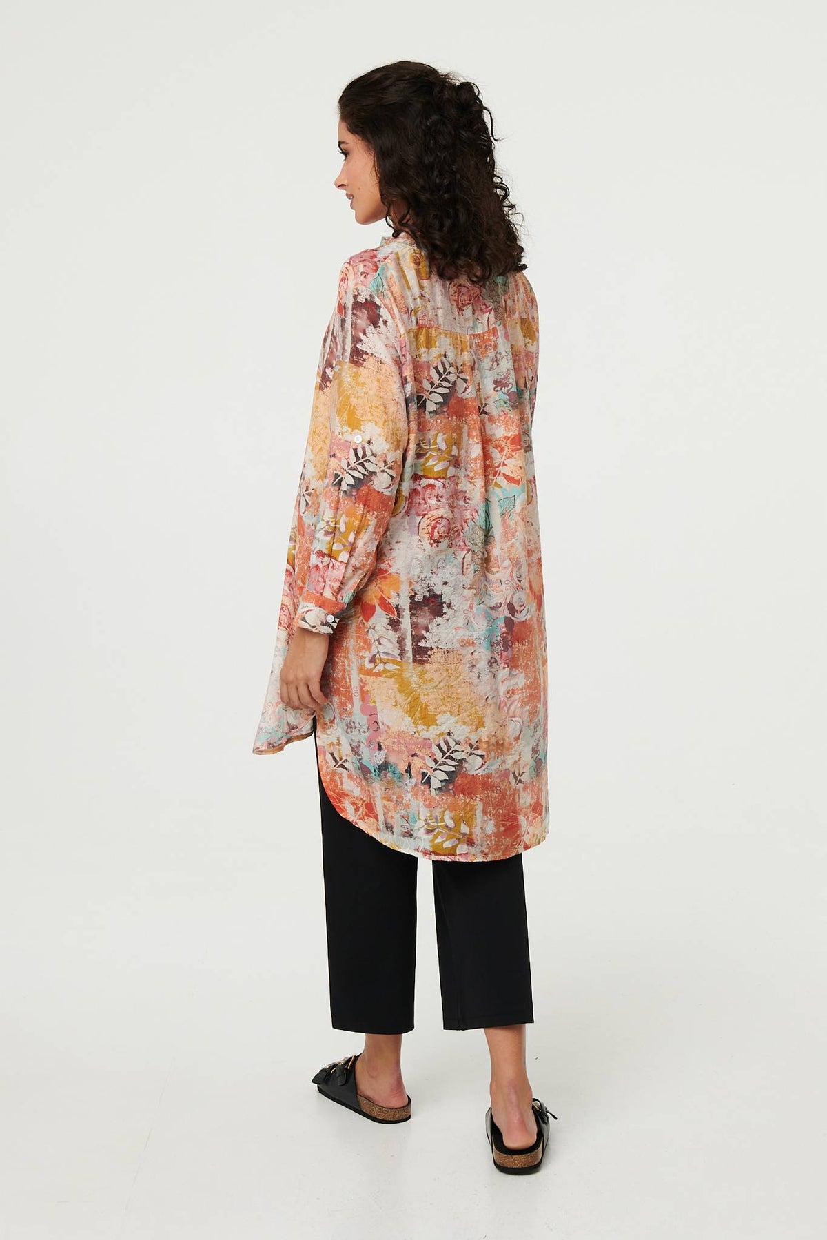 Abstract Long Sleeve Longline Shirt Side View