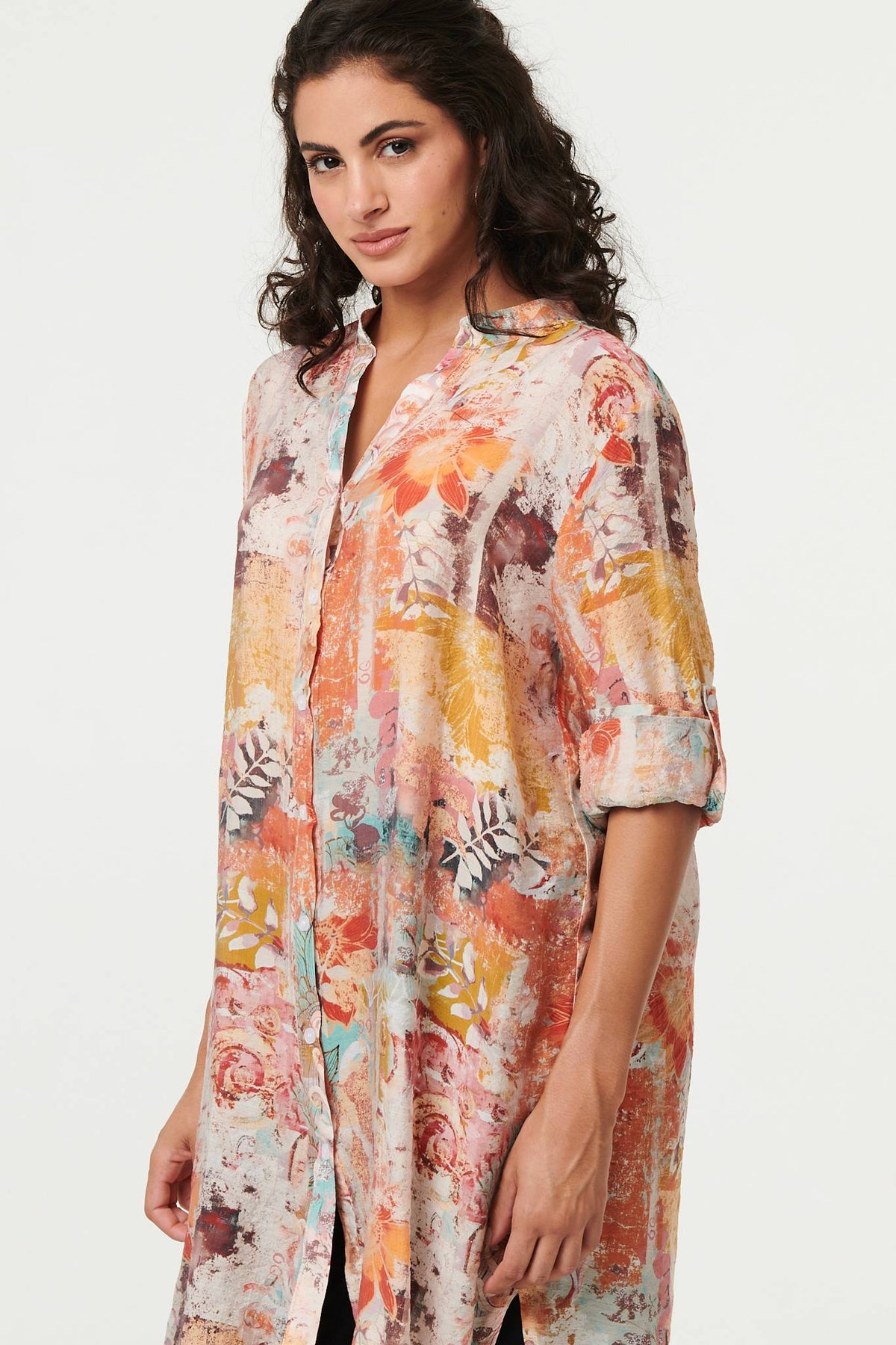 Abstract Long Sleeve Longline Shirt Back View 2