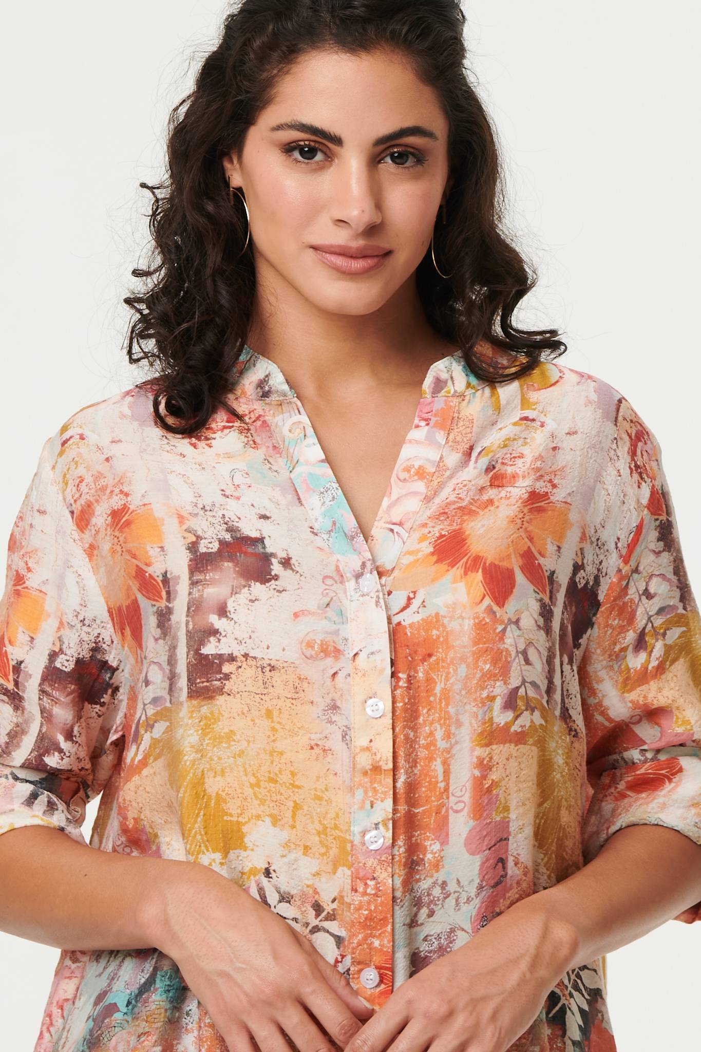 Abstract Long Sleeve Longline Shirt Back View