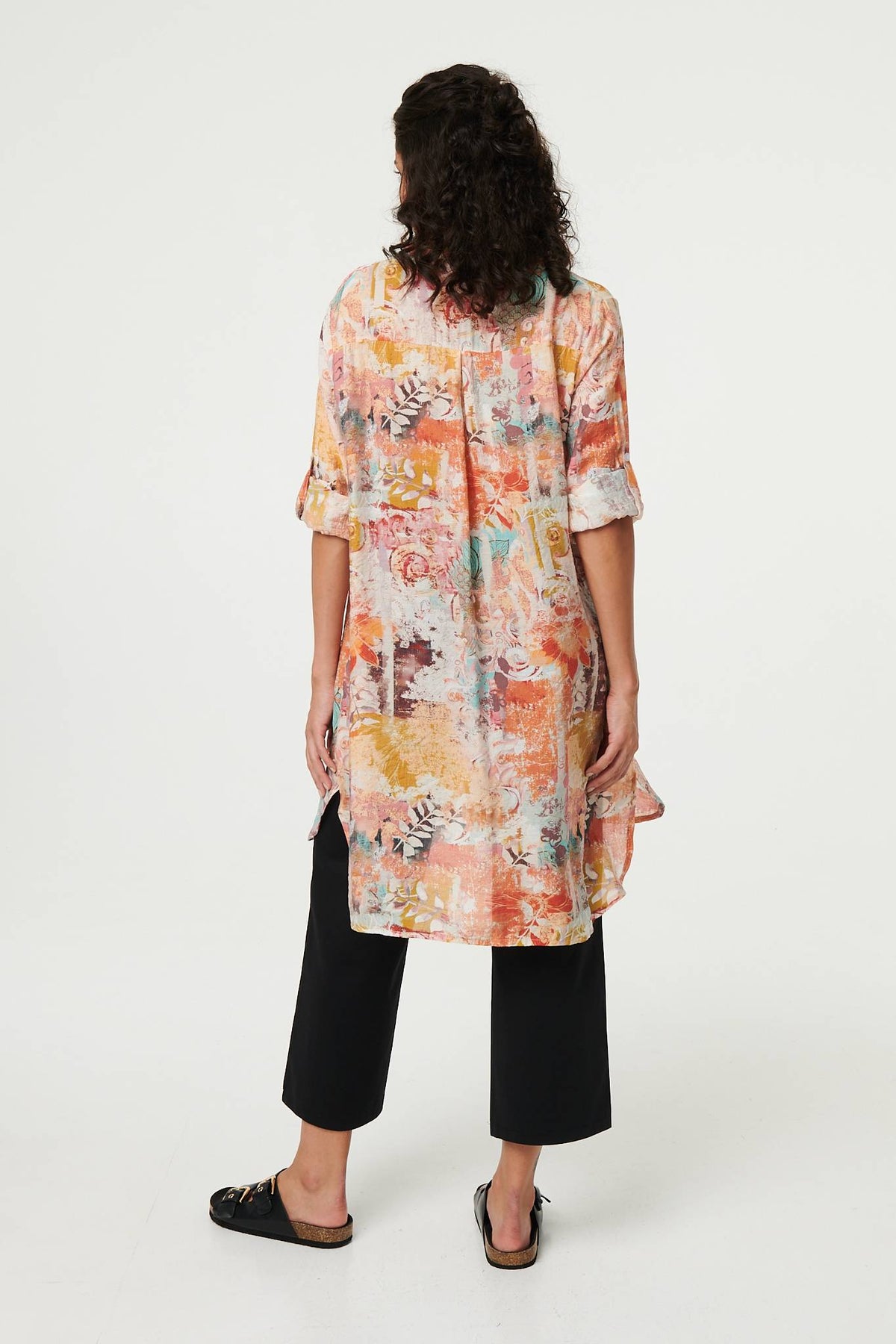 Abstract Long Sleeve Longline Shirt Front View 2