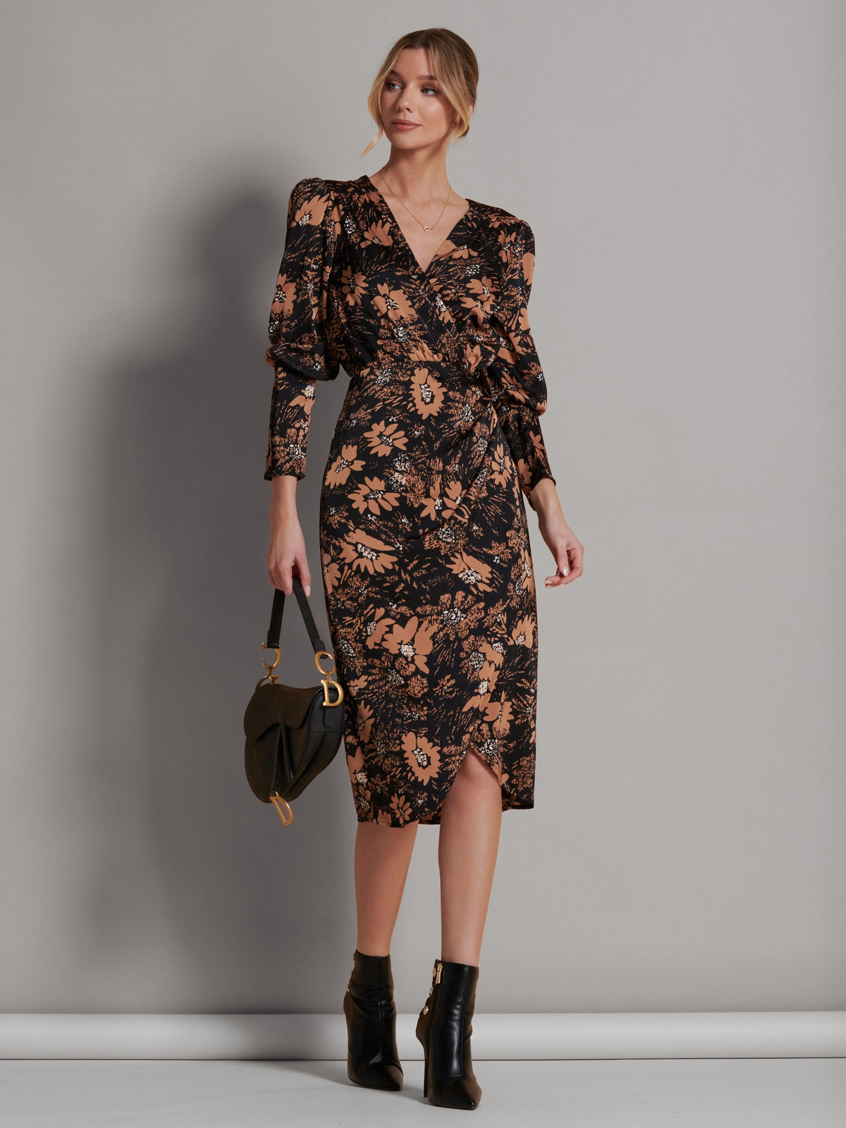 Satin Floral Shirt Dress Detail View