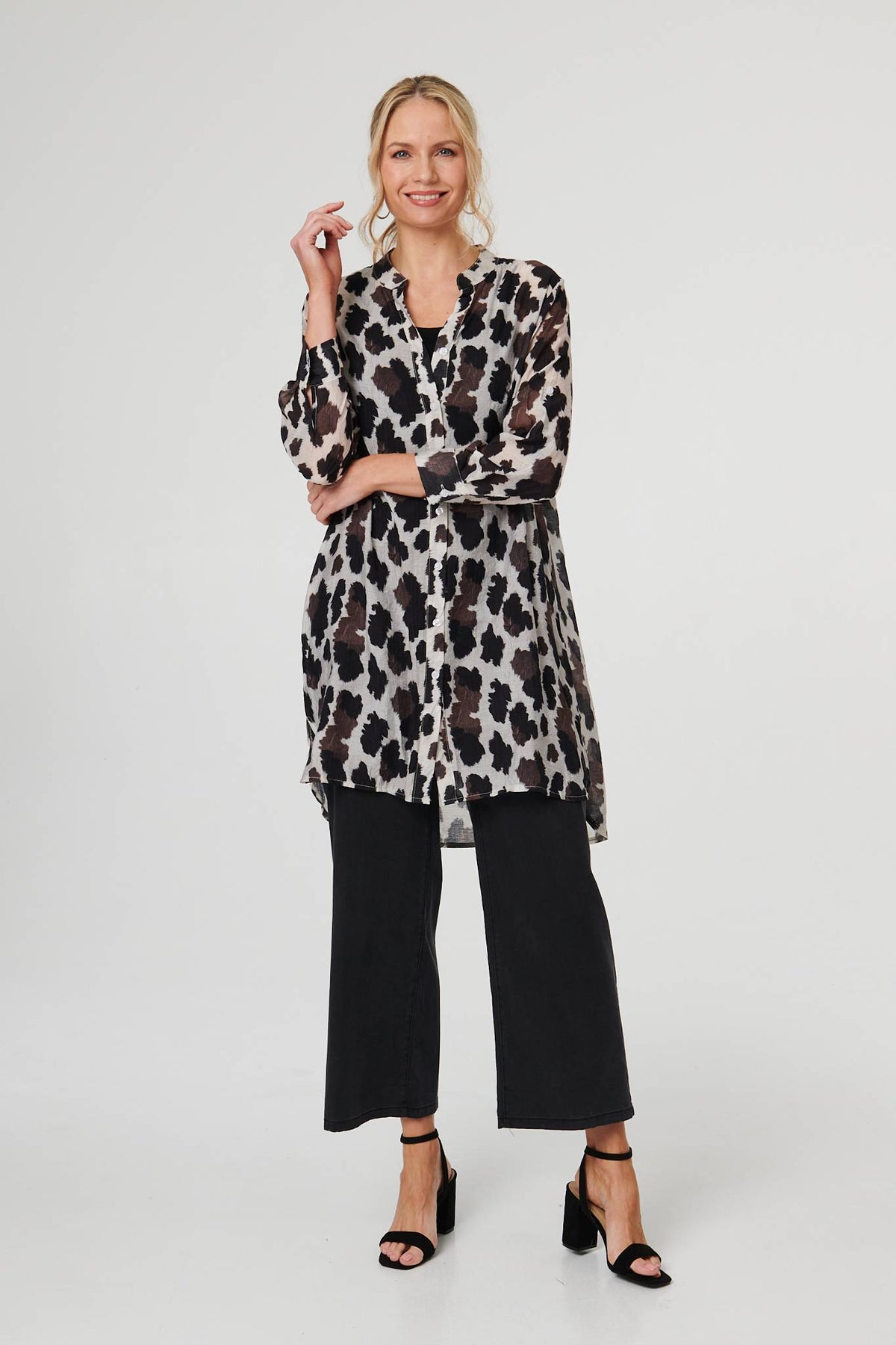 Animal Print Longline Semi Sheer Shirt Back View