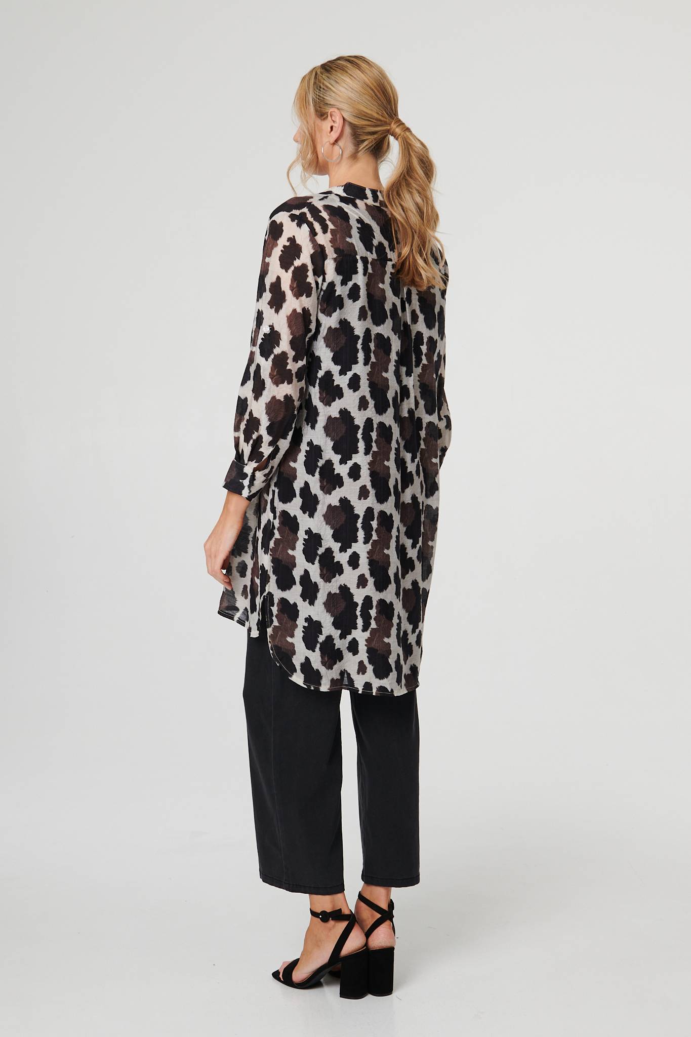Animal Print Longline Semi Sheer Shirt Detail View