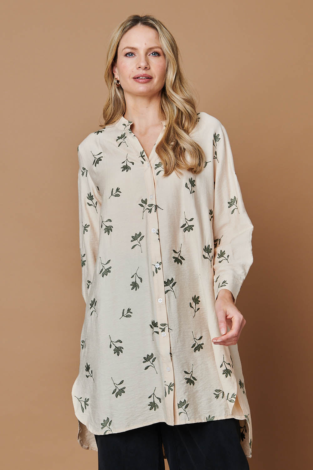 Floral Long Sleeve Casual Longline Shirt Back View