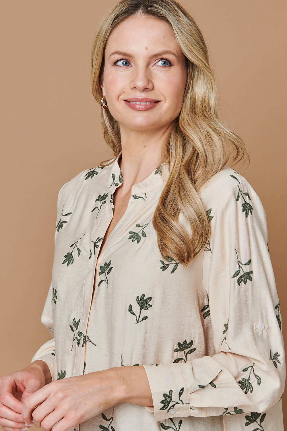 Floral Long Sleeve Casual Longline Shirt Styled View