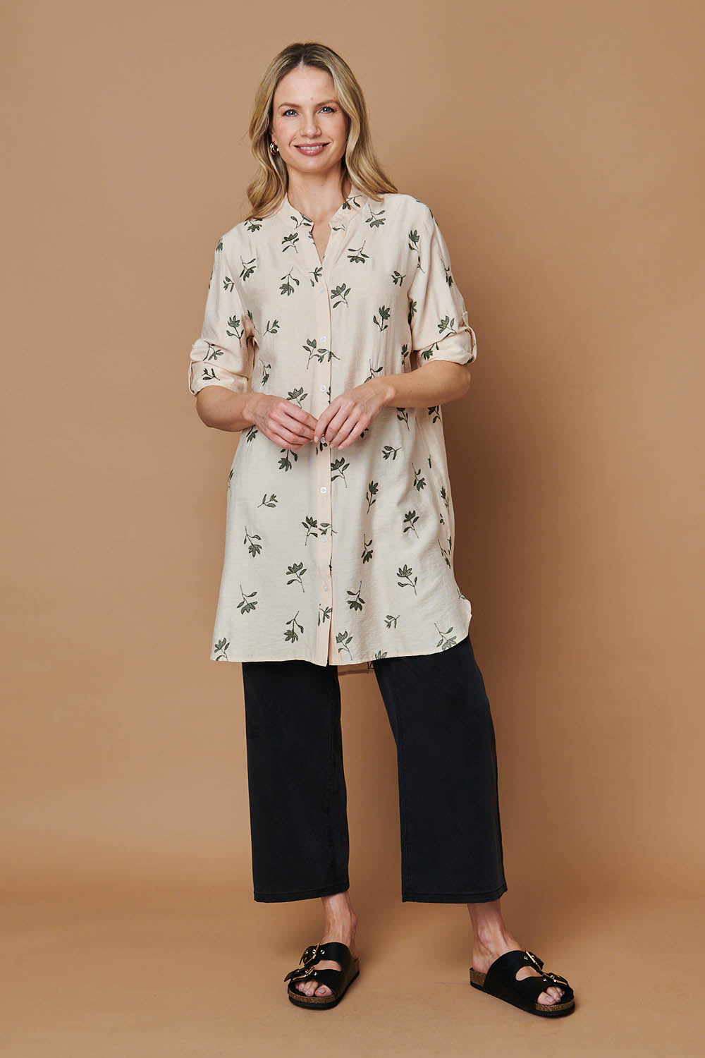 Floral Long Sleeve Casual Longline Shirt Detail View