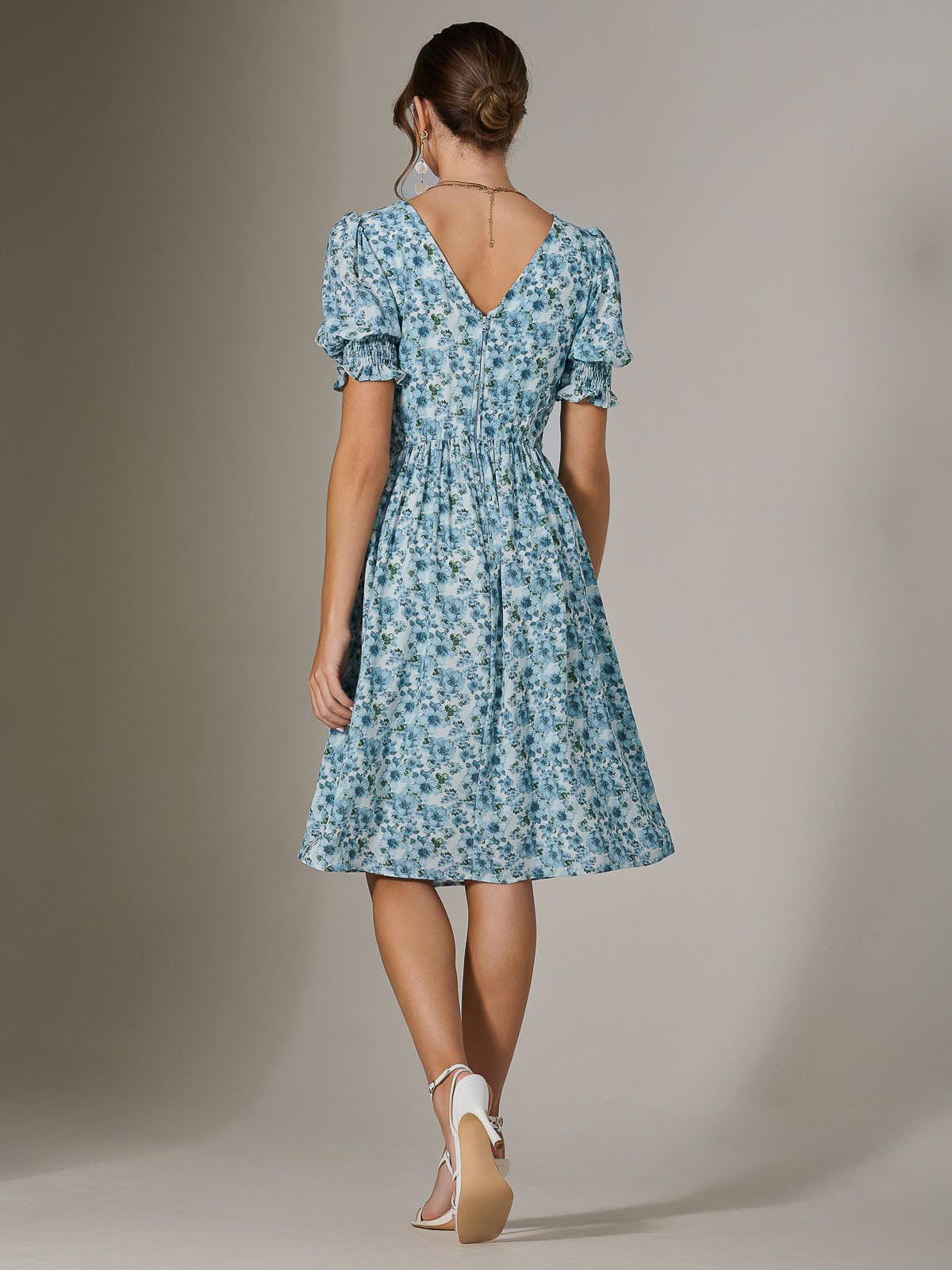 Puff Sleeve Midi Dress Back View