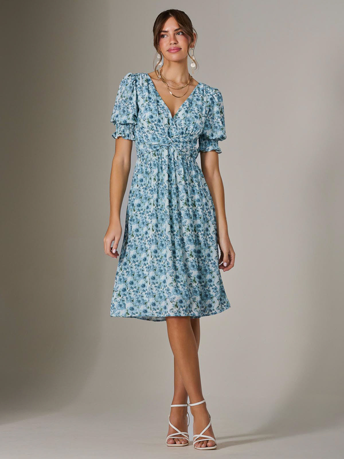 Puff Sleeve Midi Dress Styled View