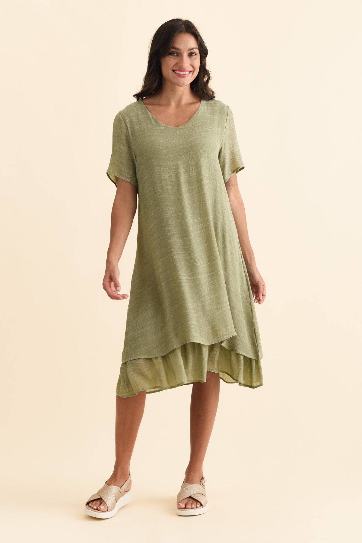 Talon Sage Layers Dress Full Length View